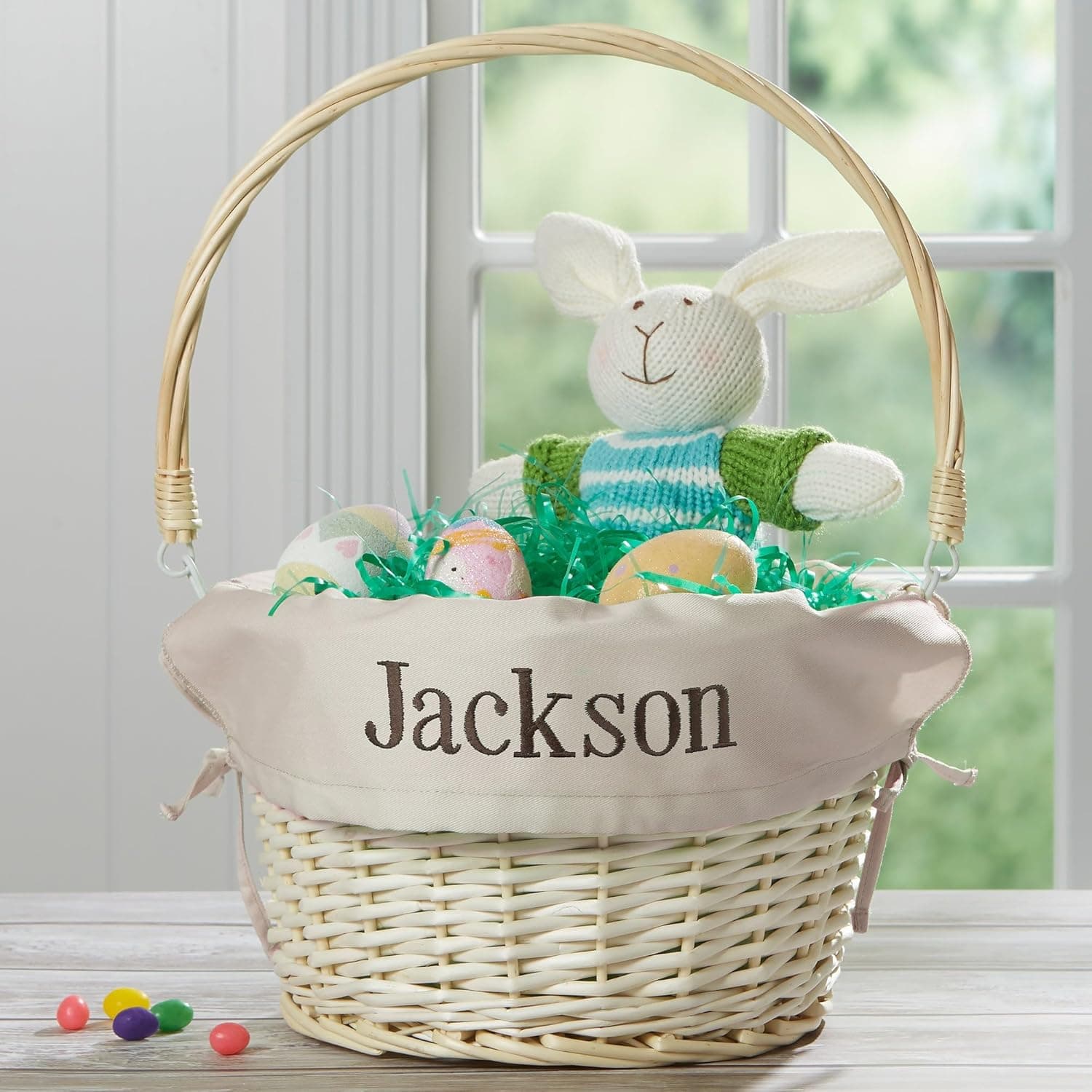 Personalization Universe Personalized Classic Easter Basket – Natural Beige Basket Liner – Custom Kids Easter Gift – Hand-Woven Wicker Basket with Folding Handle : Baby thumbnail 4
