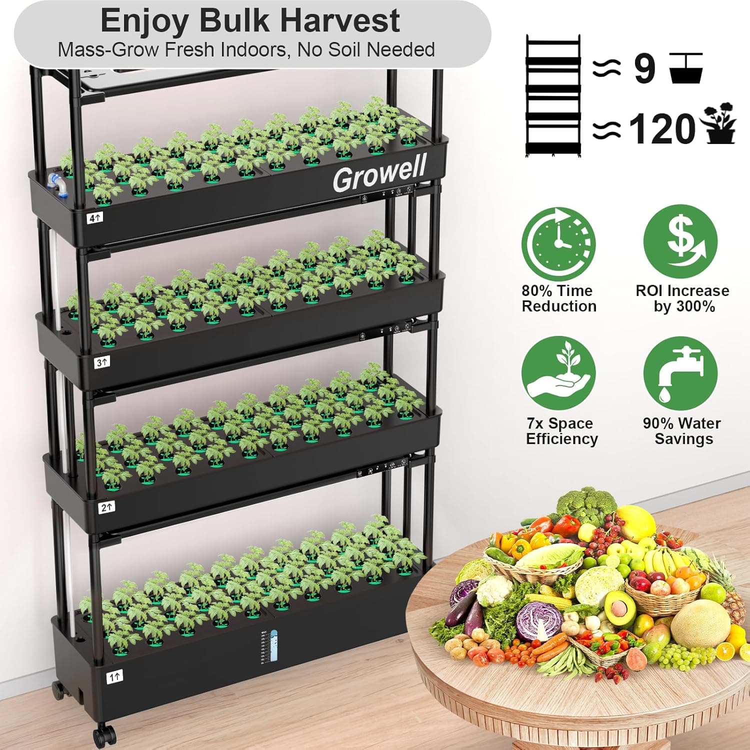 Growell Large Hydroponics Growing System Kit - 120 Pods Vertical Garden thumbnail 2
