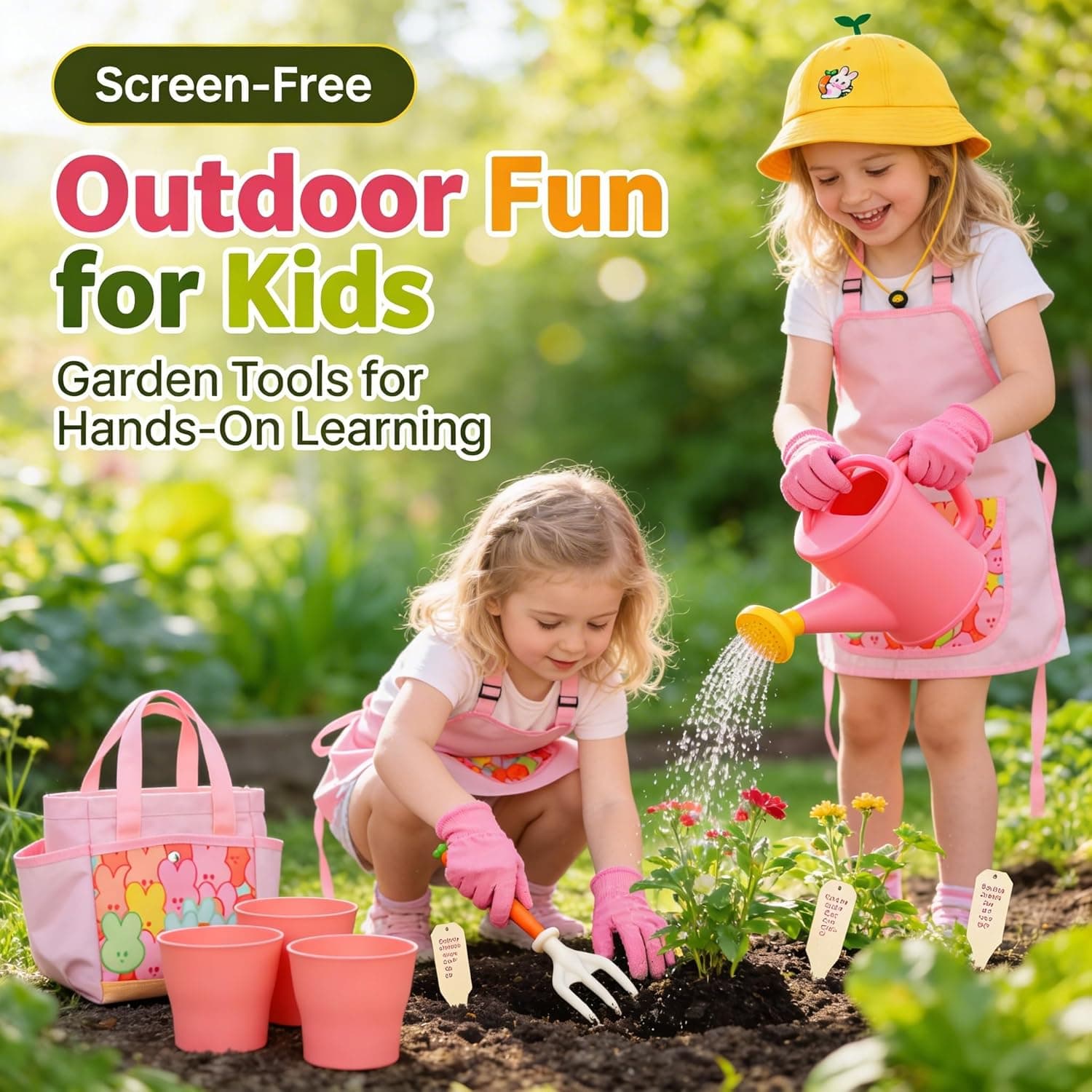 Kids Gardening Outdoor Tools Set with Sun Protective Hat & Bunny Apron thumbnail 5