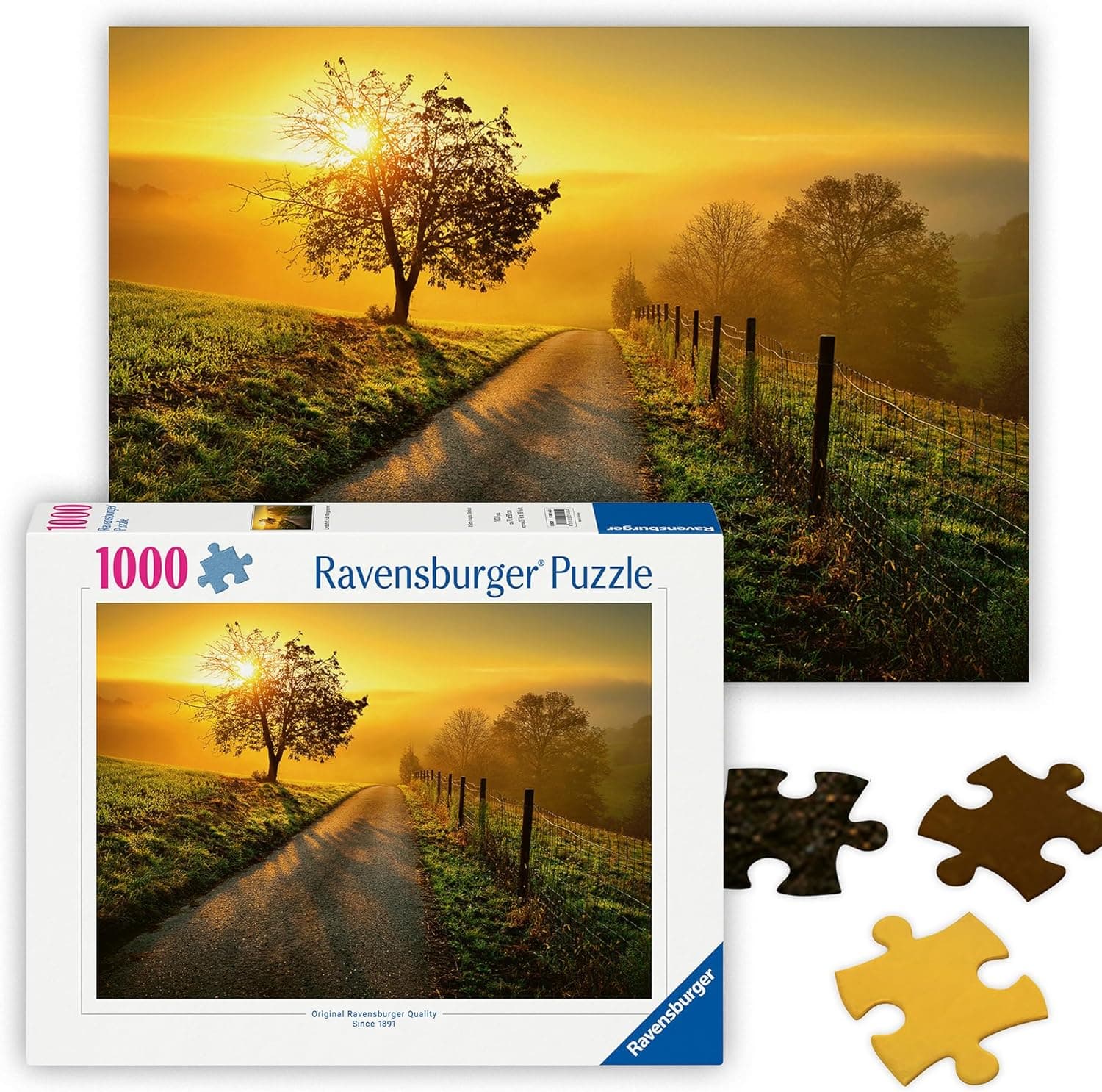 Ravensburger - Landschaft in Morgensonne - 1000 Piece Jigsaw Puzzle - Stunning Sunrise on an Empty County Lane - Scenic Nature - Frameable - Premium Quality - Puzzles for Adults : Toys &amp; Games image 1