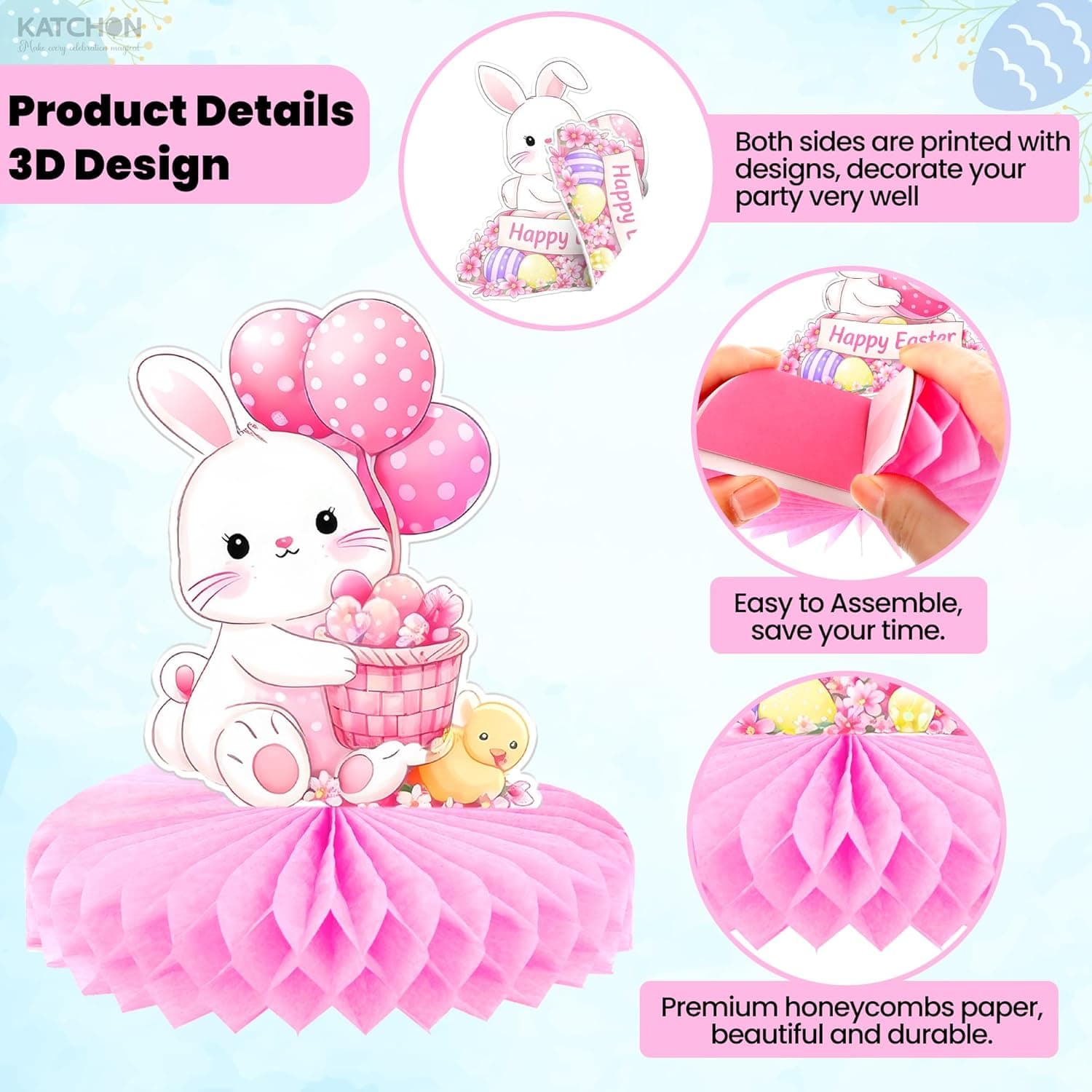 KatchOn, Easter Centerpieces for Tables - Pack of 12 | Bunny Easter Decorations For Home | 3D Honeycomb Easter Table Centerpieces and Decorations : Toys &amp; Games thumbnail 3