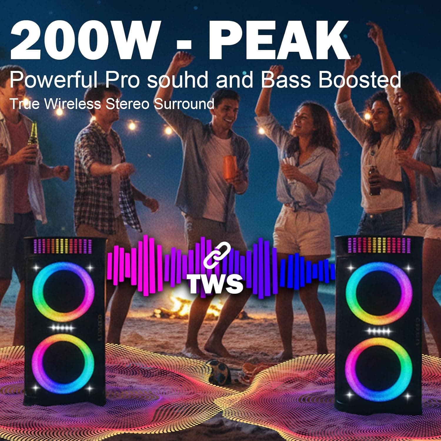 Large Party Speaker with Dual Woofers and LED Light Show thumbnail 3