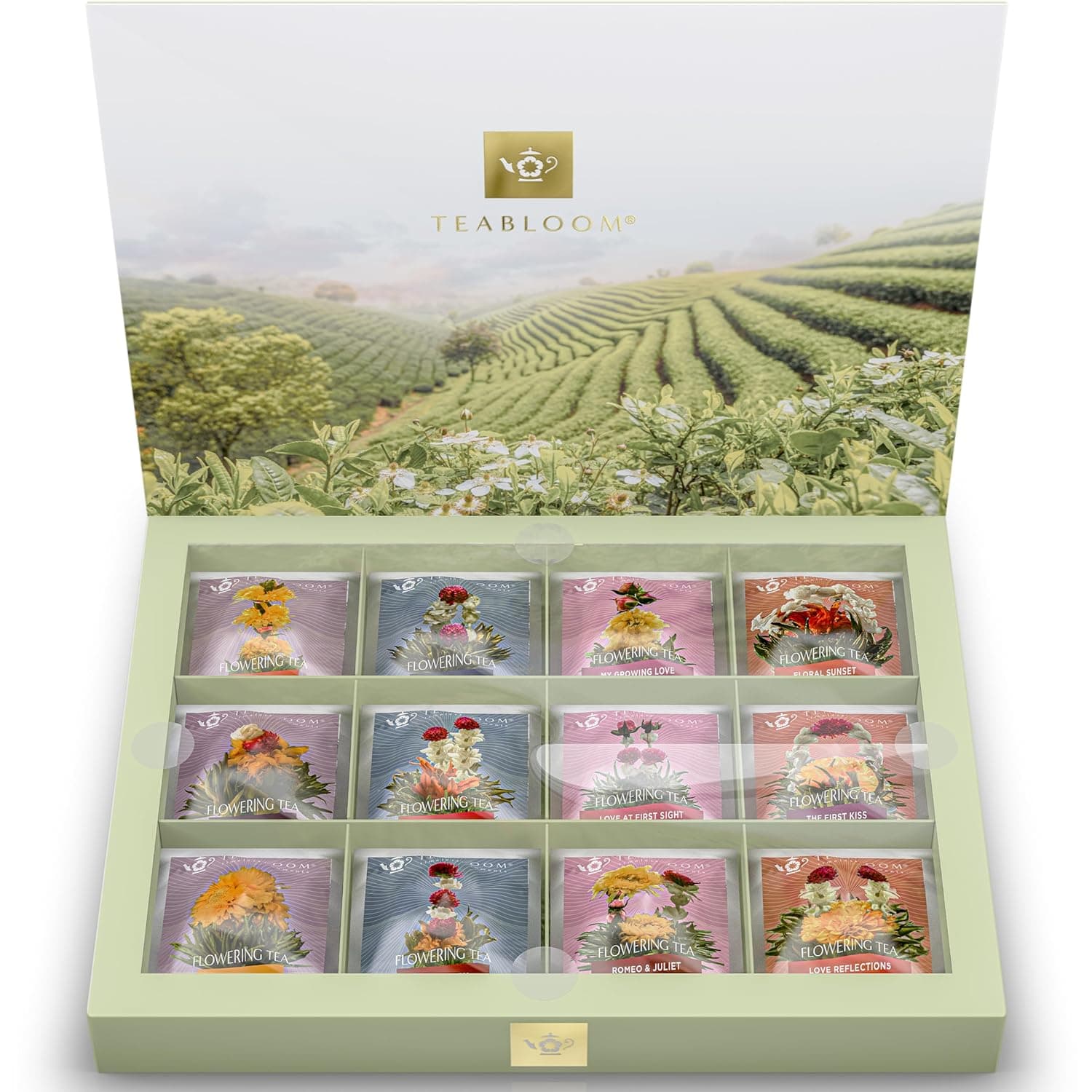 Teabloom Flowering Tea Chest - Curated Collection of 12 Gourmet Flowering Teas - Packaged in Beautiful Gift-Ready Tea Box : Grocery &amp; Gourmet Food thumbnail 2