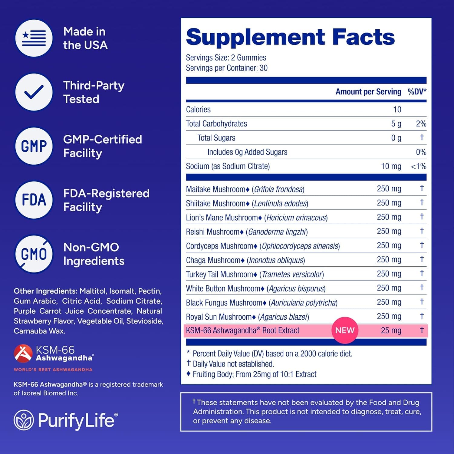 Sugar-Free Mushroom Gummies with KSM 66 Ashwagandha - Potent 10x Mushroom Supplement with Lions Mane, Chaga, Reishi, Mushroom Complex, Natural Stress Support, Calm Gummies, Nootropic Supplement : Health &amp; Household thumbnail 5