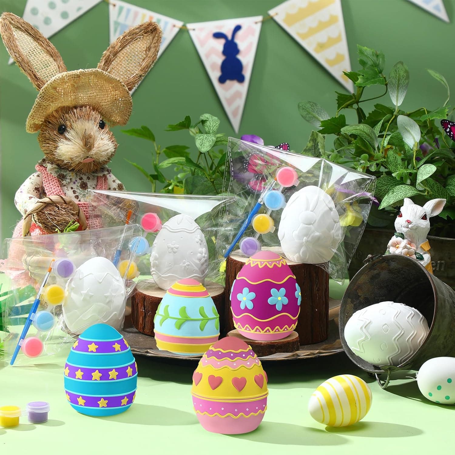 Foilswirl 8 Set Ceramic Easter Egg DIY Painting Kit Graffiti Art Crafts Spring Paint Your Own Easter Party Ceramic Egg Statues Bags Plaster Brushes Acrylic Paints Party Favor for Adults (Classic) : Arts, Crafts &amp; Sewing thumbnail 4