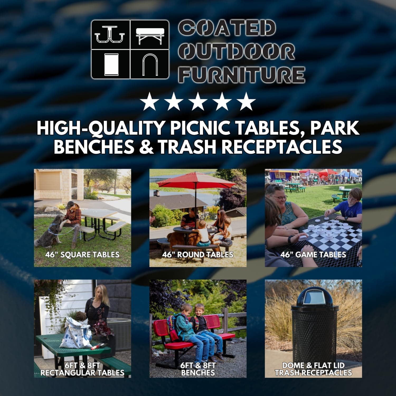 Heavy-Duty Portable Outdoor Picnic Table with Umbrella Hole, 46" Square Top, Textured Green thumbnail 2