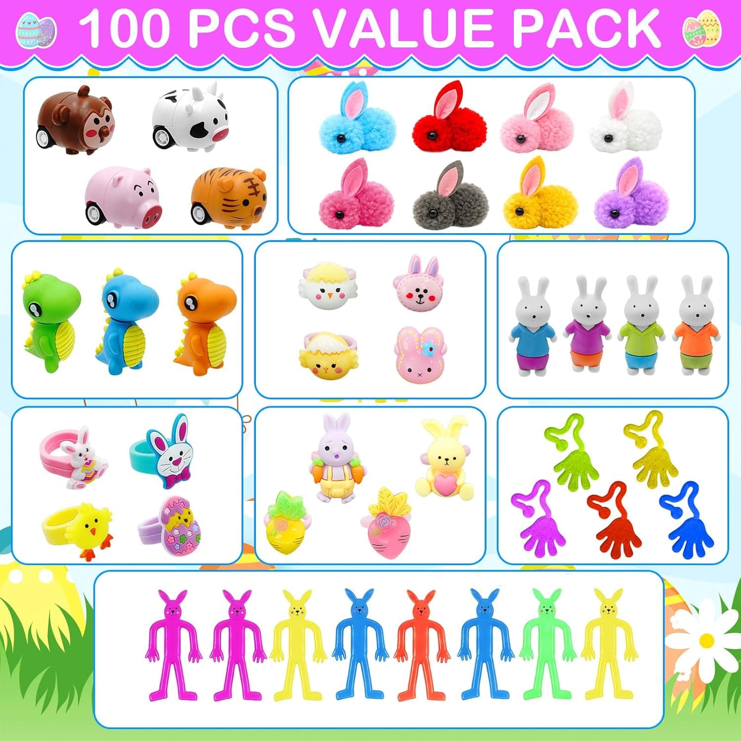ZICZLI 100 PCS Prefilled Easter Eggs with 6 Surprise Golden Eggs &amp; Assorted Toys, Plastic Fillers with Toys for Kid Toddler Boys Girls Party Favors Easter Basket Stuffers : Toys &amp; Games thumbnail 2