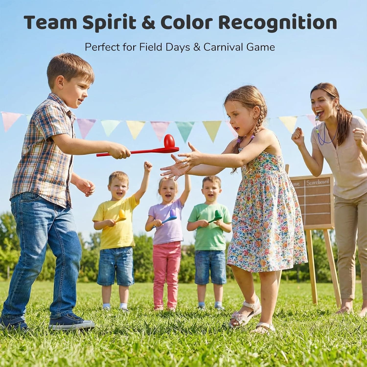 LovesTown 12 PCS Egg Spoon Race Game Sets, Wooden Balance Relay Games for Kids Carnival Birthday Party Games Outdoor Easter Spring Group Game Field Day Party Favors : Sports &amp; Outdoors thumbnail 3