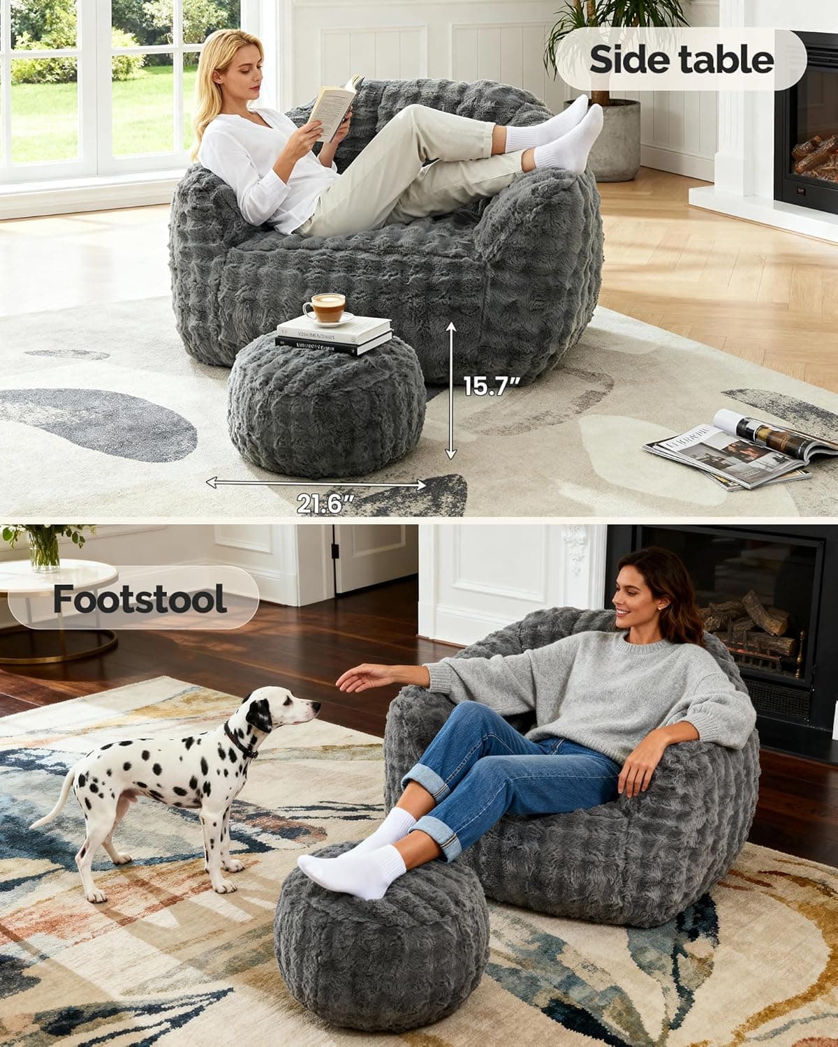 KINGYES Bean Bag Chair, Giant Bean Bag Couch with Memory Foam Filled, Gaming Beanbag Chair for Adults, Bean Bag for Kids &amp; Teen, Light Gray : Home &amp; Kitchen thumbnail 4