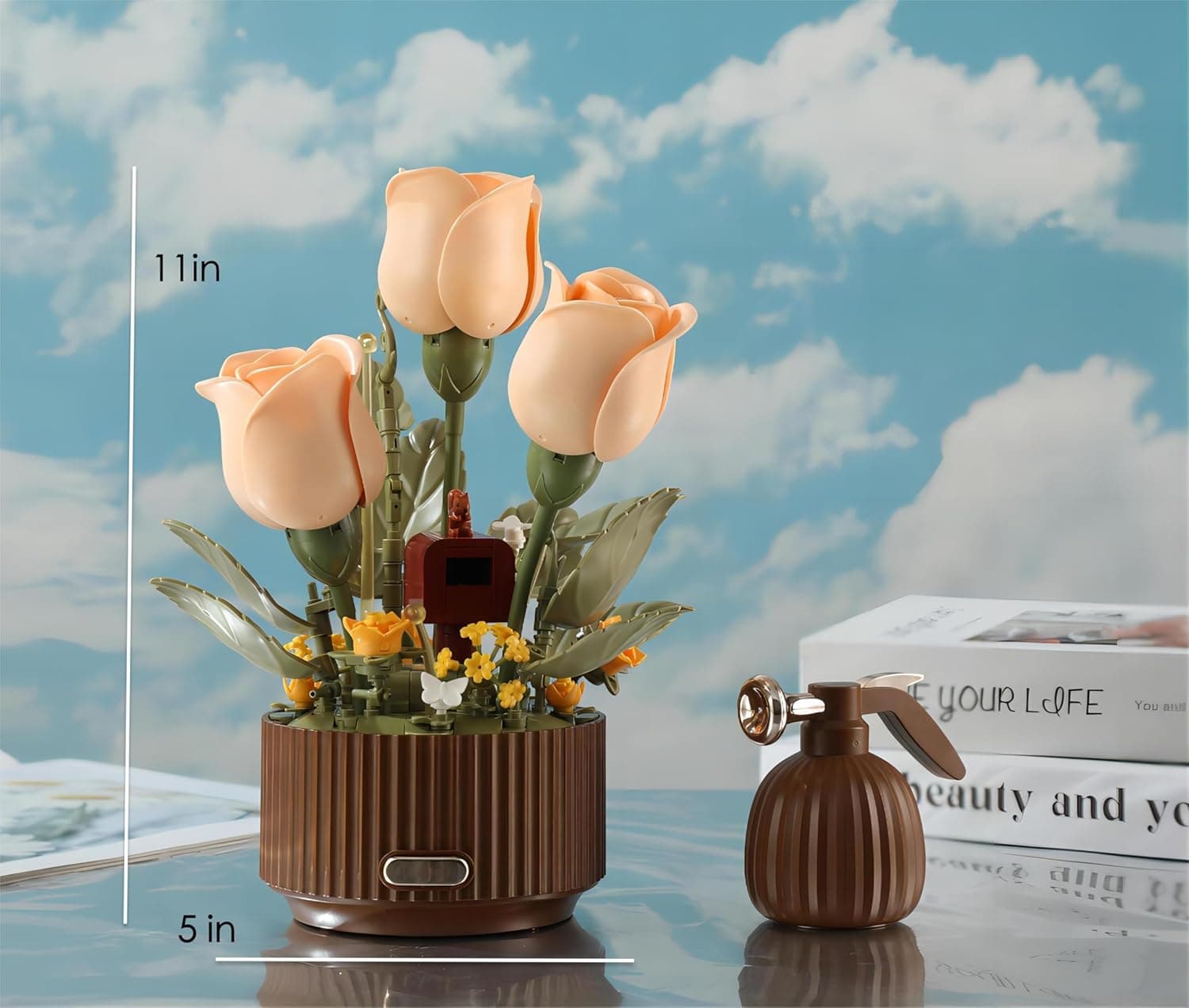 Yushinv Electric Flower Bouquet Building Set with Remote Control Spray-Bottle, 255 PCS,Original Music (Type :Symphony) Motorized Roses Flowers STEM Construction Kit, Automatic Blooming Bouquet : Toys &amp; Games thumbnail 2