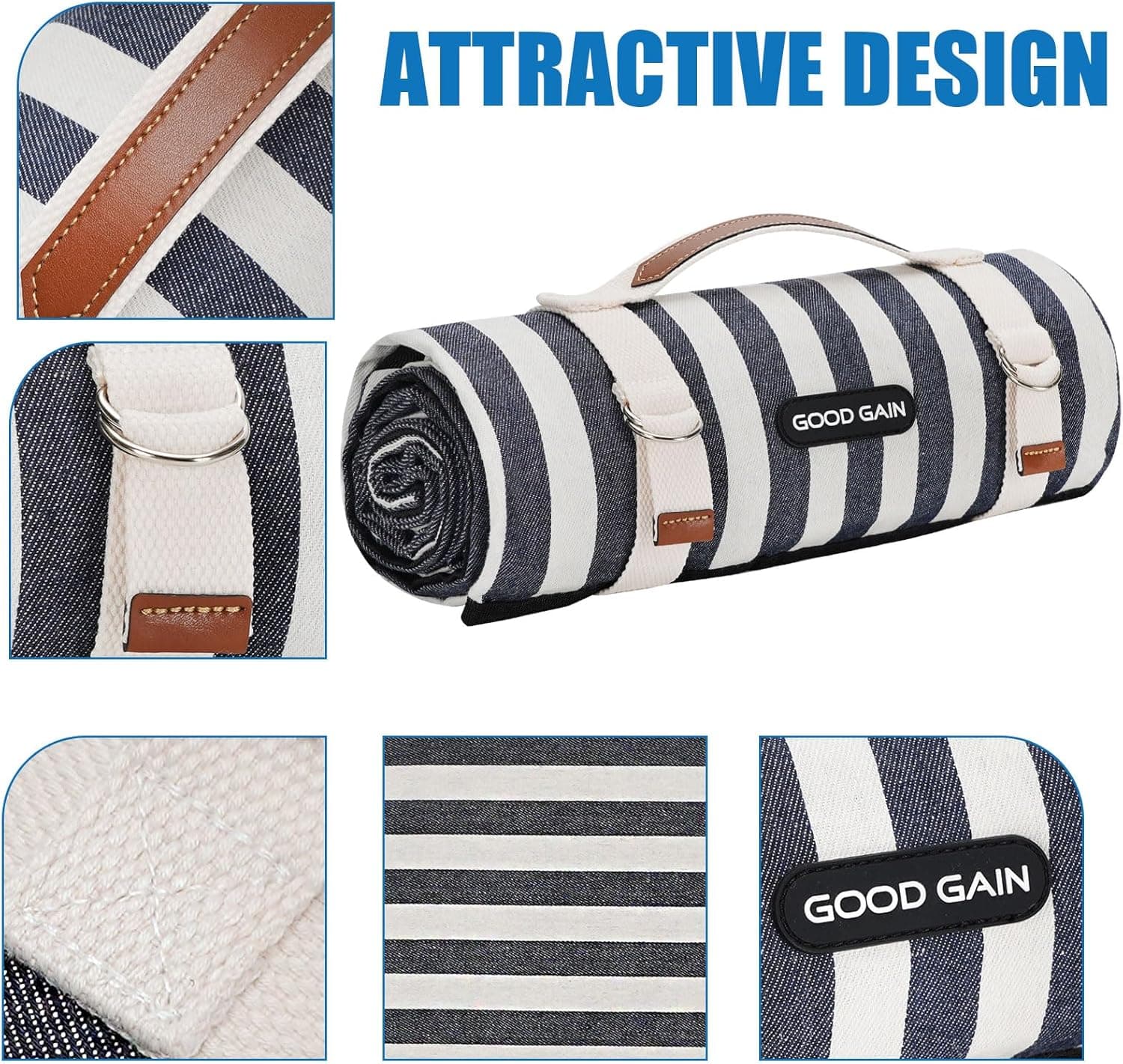 Waterproof Picnic Blanket with Carry Strap - Extra Large Aegean Blue thumbnail 5