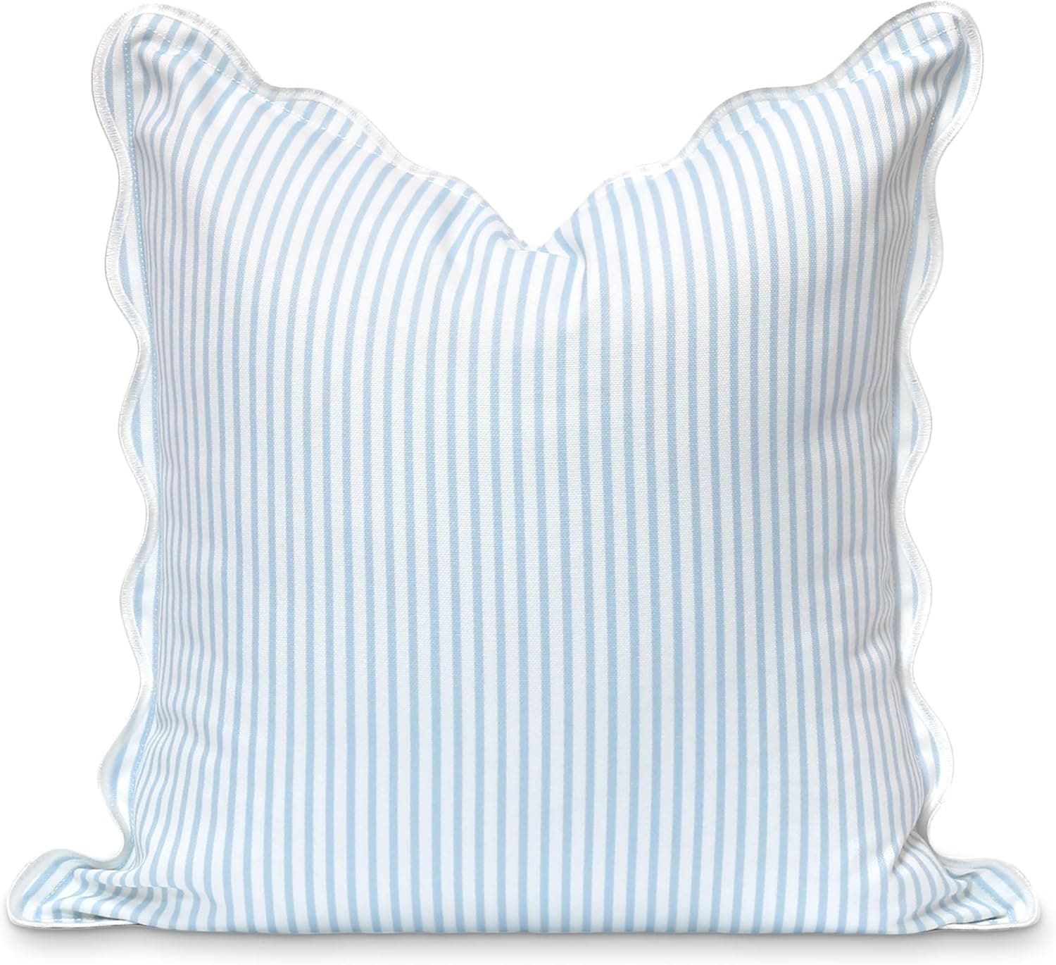 Premium Coastal Scalloped Throw Pillow Cover 20x20 - Baby Blue Stripes image 1