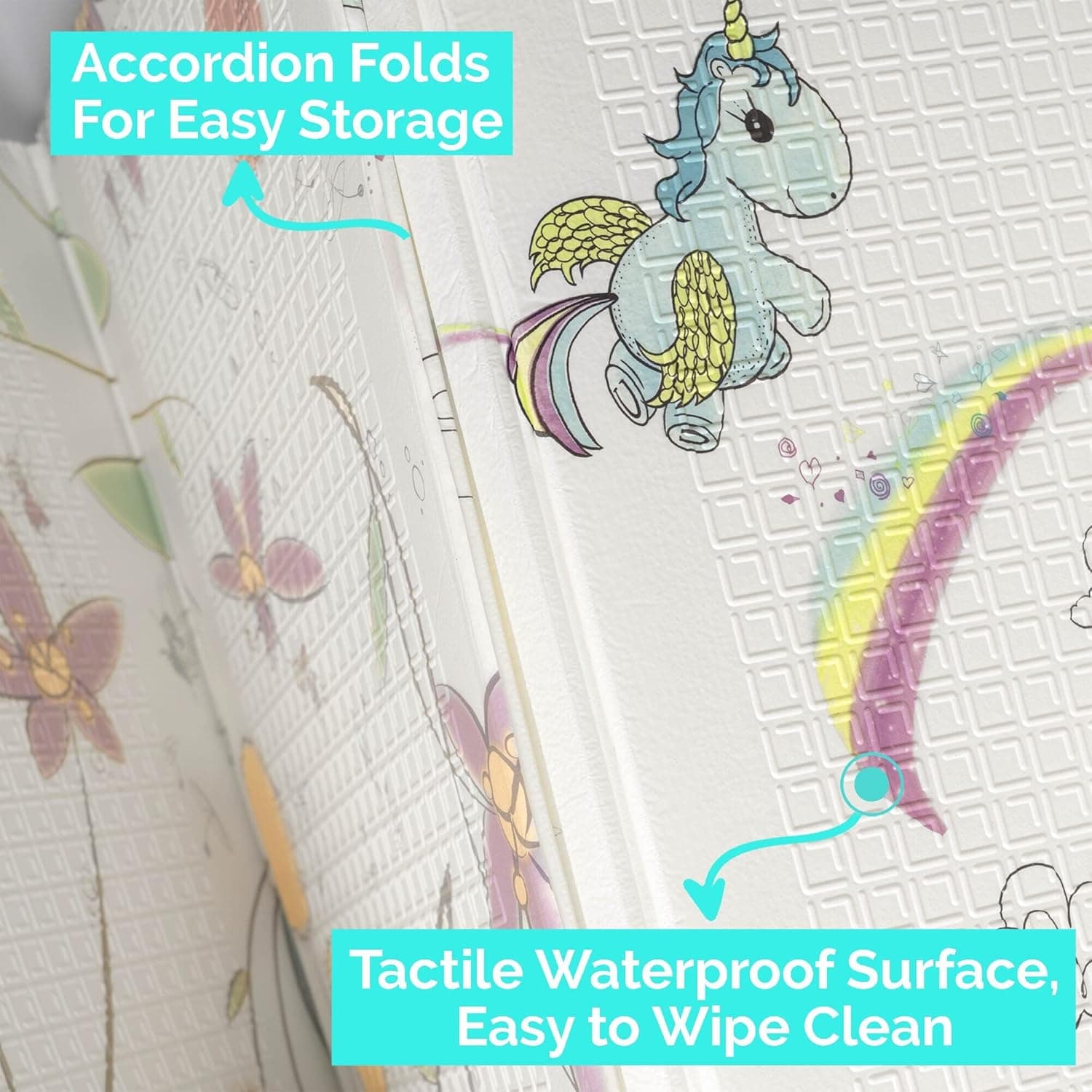 JumpOff Jo Foldable Foam Play Mat – Large Waterproof Baby &amp; Toddler Activity Floor Mat, Double-Sided 70 x 59 Inch Play Surface - Fairy Blossom : Baby thumbnail 3