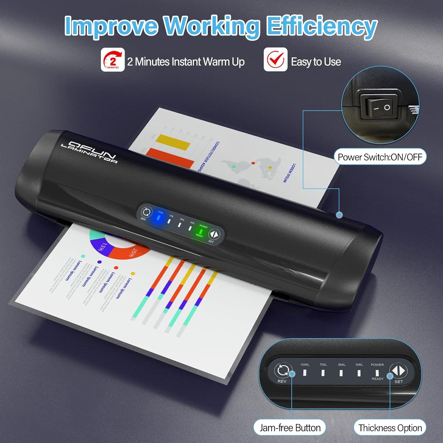 3-10 Mil Commercial Laminator Machine with Laminating Sheets, 4-Roller Jam-Free Thermal Laminator Machine 11x17, Fast Warm-up 13 Inch Laminating Machine, Hot Lamination Machine for Office School Home : Office Products thumbnail 4