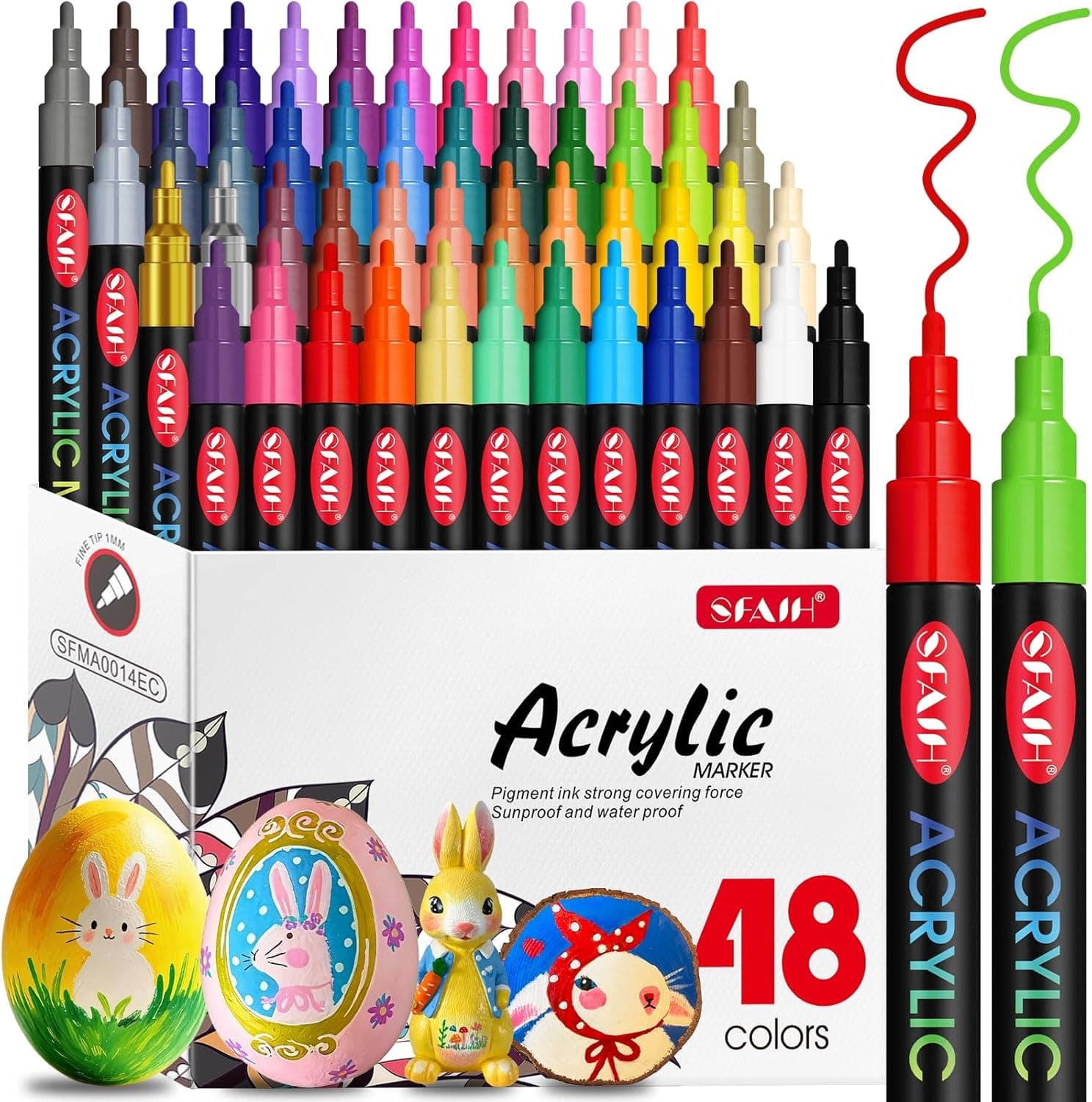 SFAIH 48 Colors Acrylic Paint Markers - Easter Egg Decorating Set image 1