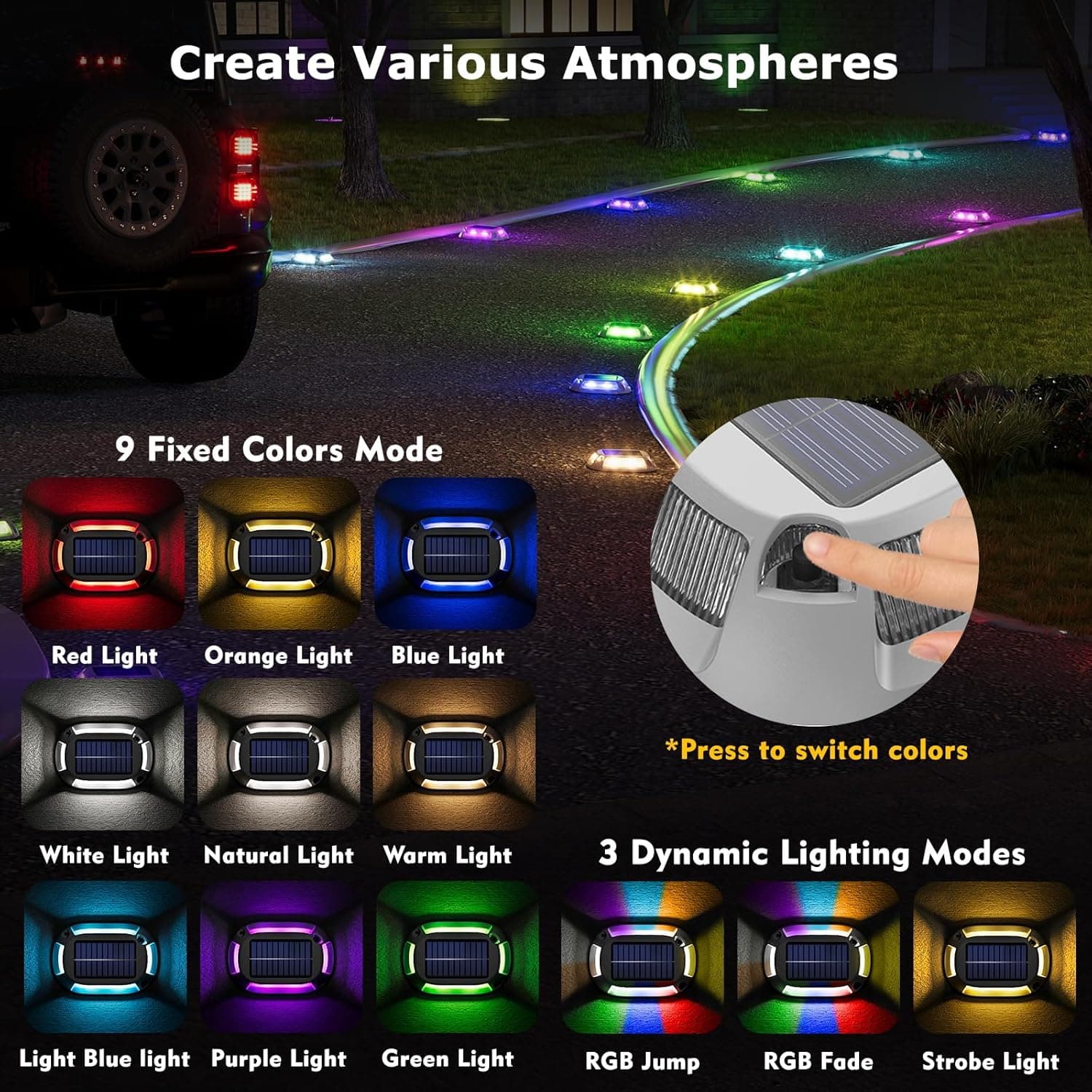 4-Pack Solar Driveway Lights with Multi-Color LED thumbnail 2