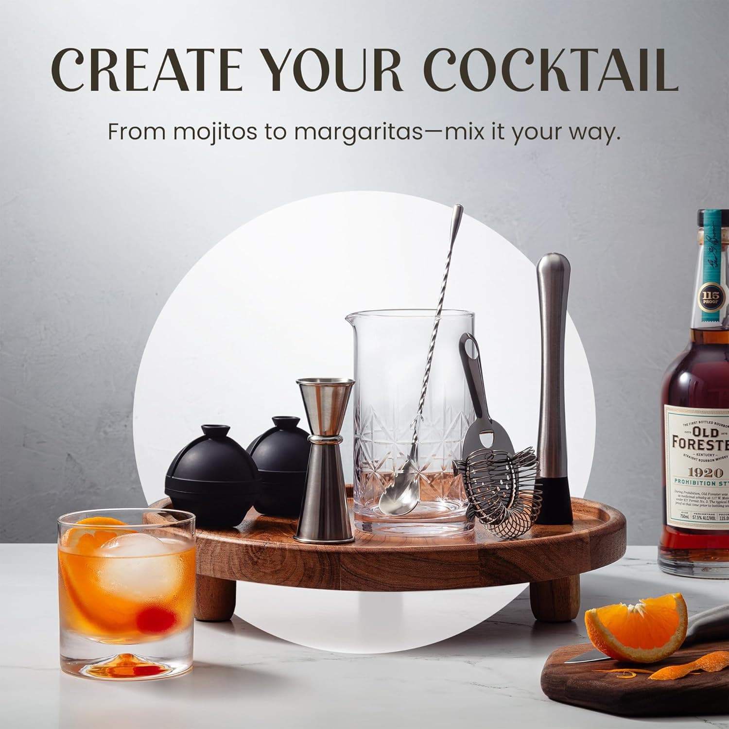 Mixology &amp; Craft Cocktail Set - 8-Piece Bartender Kit with Mixing Glass Set, Japanese Jigger, Spoon, Muddler, and Strainer - Perfect for Old Fashioned Cocktails and Home Bars: Home &amp; Kitchen thumbnail 3