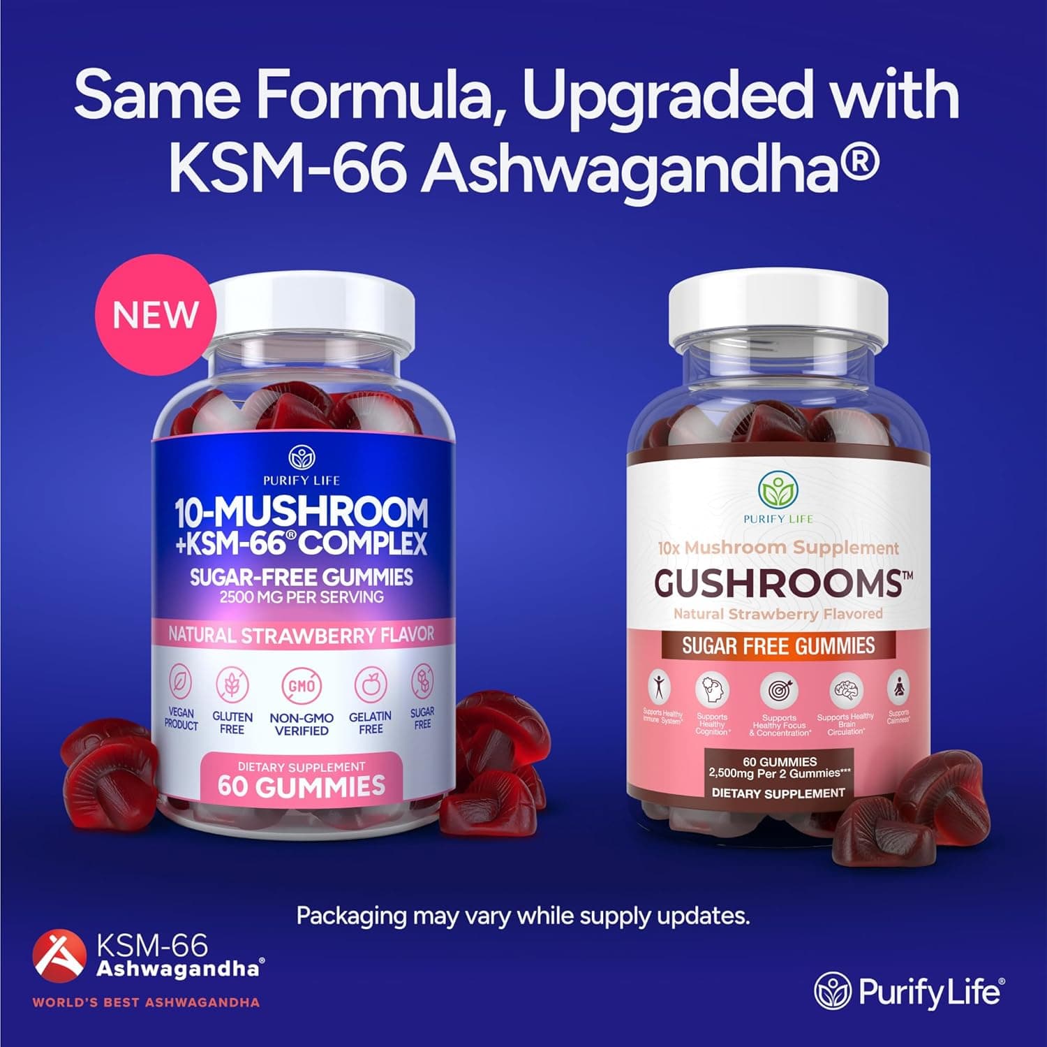 Sugar-Free Mushroom Gummies with KSM 66 Ashwagandha - Potent 10x Mushroom Supplement with Lions Mane, Chaga, Reishi, Mushroom Complex, Natural Stress Support, Calm Gummies, Nootropic Supplement : Health &amp; Household thumbnail 2
