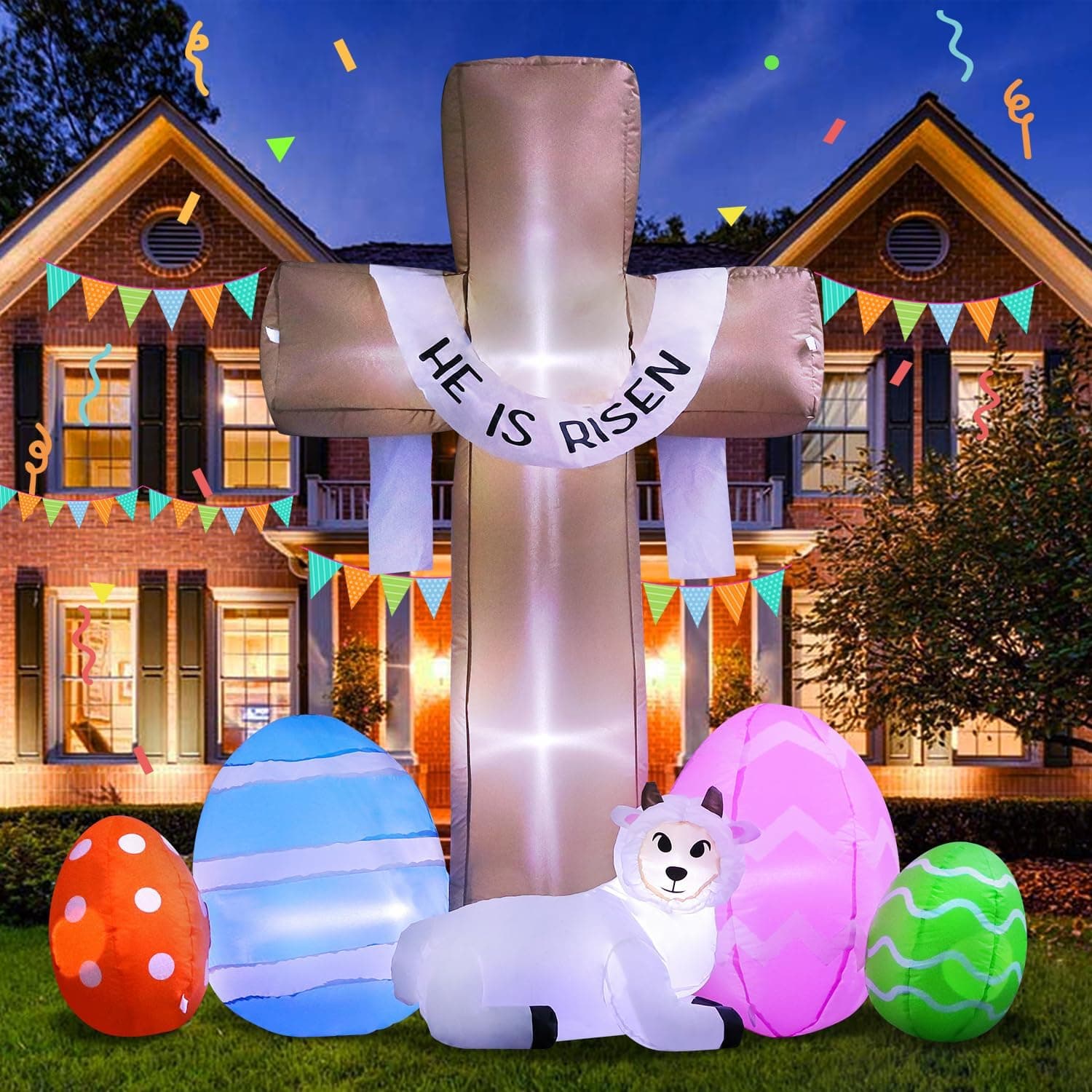 6FT Easter Inflatable Outdoor Decoration - He is Risen Cross with LED Lights thumbnail 2