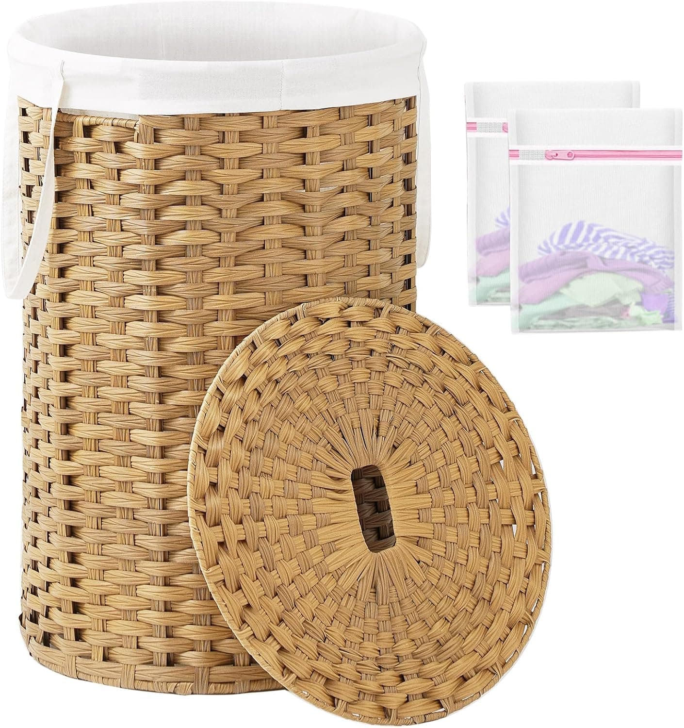 SETVSON Large Laundry Hamper Laundry Basket Round 34.3 Gal (130 L) Handwoven Wicker Laundry Baskets Rattan Laundry Basket with Laundry Bag Handles 2 Mesh Bags for Living Room Bedroom Natural : Home &amp; Kitchen image 1