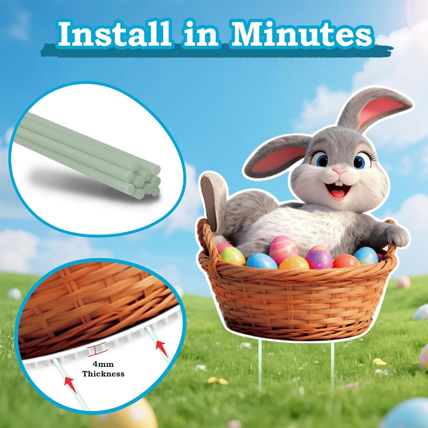 8 Pcs Easter Yard Signs with Stakes, Large Outdoor Easter Bunny Decorations in 8 Styles Featuring Cute Rabbits and Eggs, Sturdy and Waterproof Bunny Yard Lawn Garden Decor for Easter Party : Patio, Lawn &amp; Garden thumbnail 3