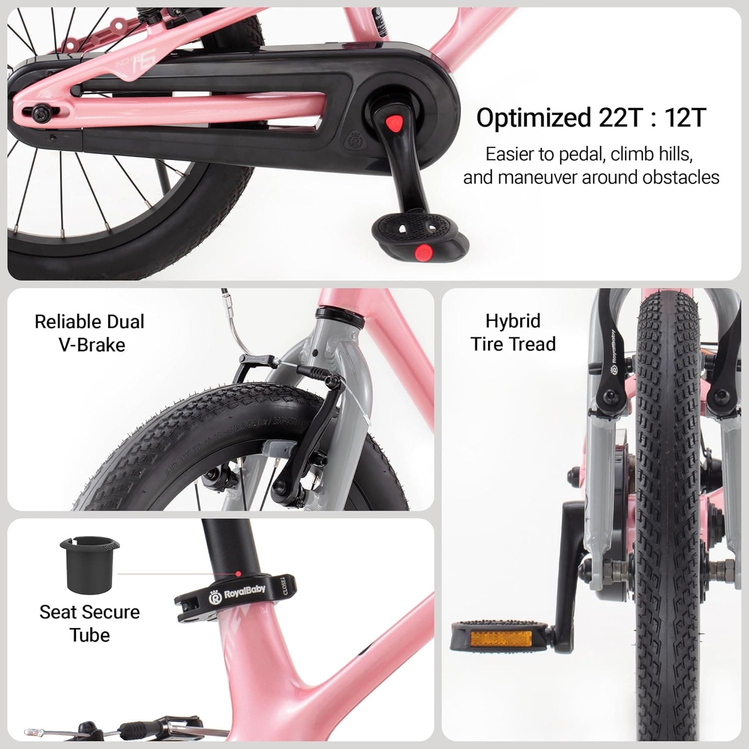 RoyalBaby EZ-Shark Ultra-Light 16 Inch Kids Bike Beginners Learning Bicycle Lightweight Alloy Boys Girls Ages 4+ Years, Pink : Sports &amp; Outdoors thumbnail 4