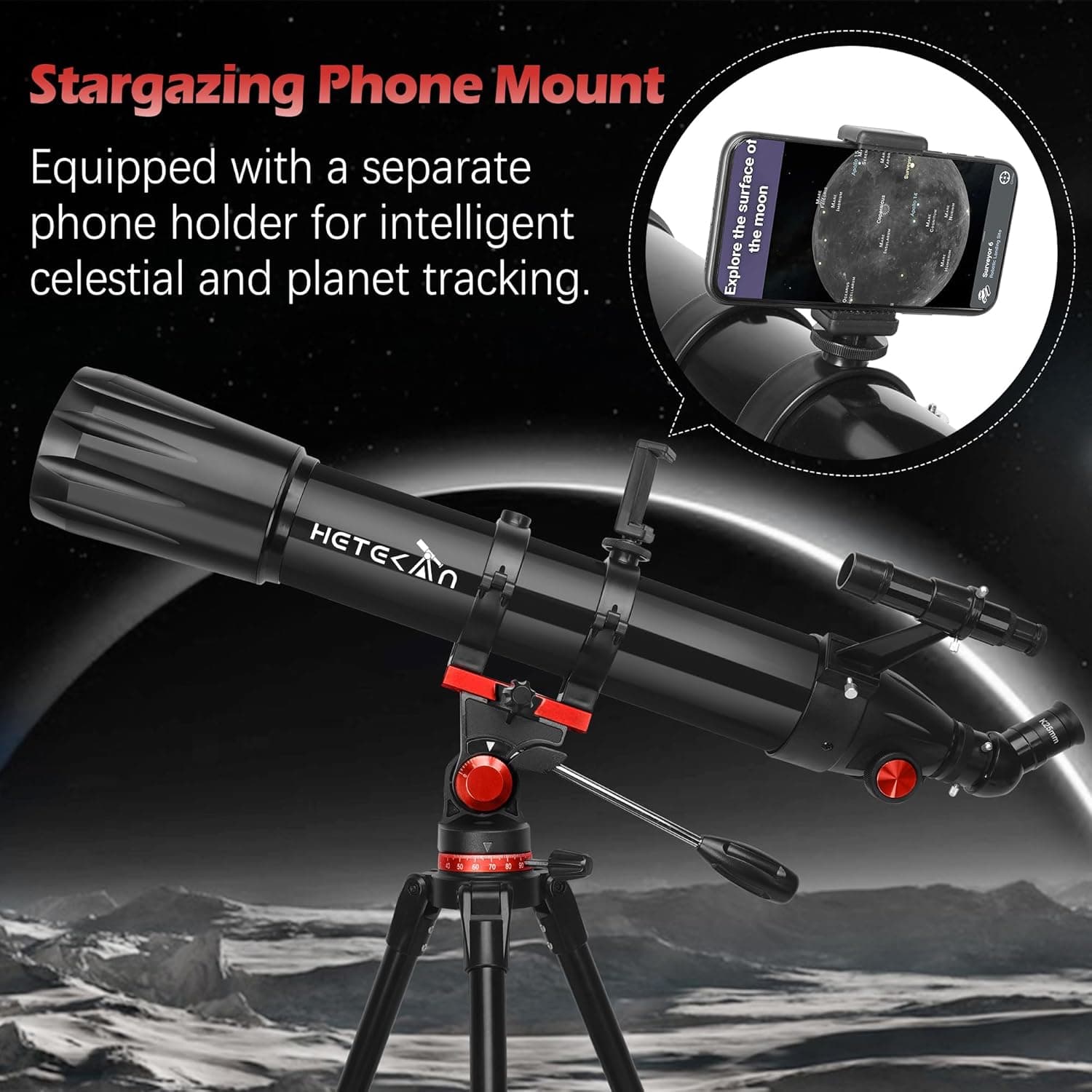 Professional Refractor Telescope 90mm Aperture with Tripod and Phone Adapter thumbnail 5