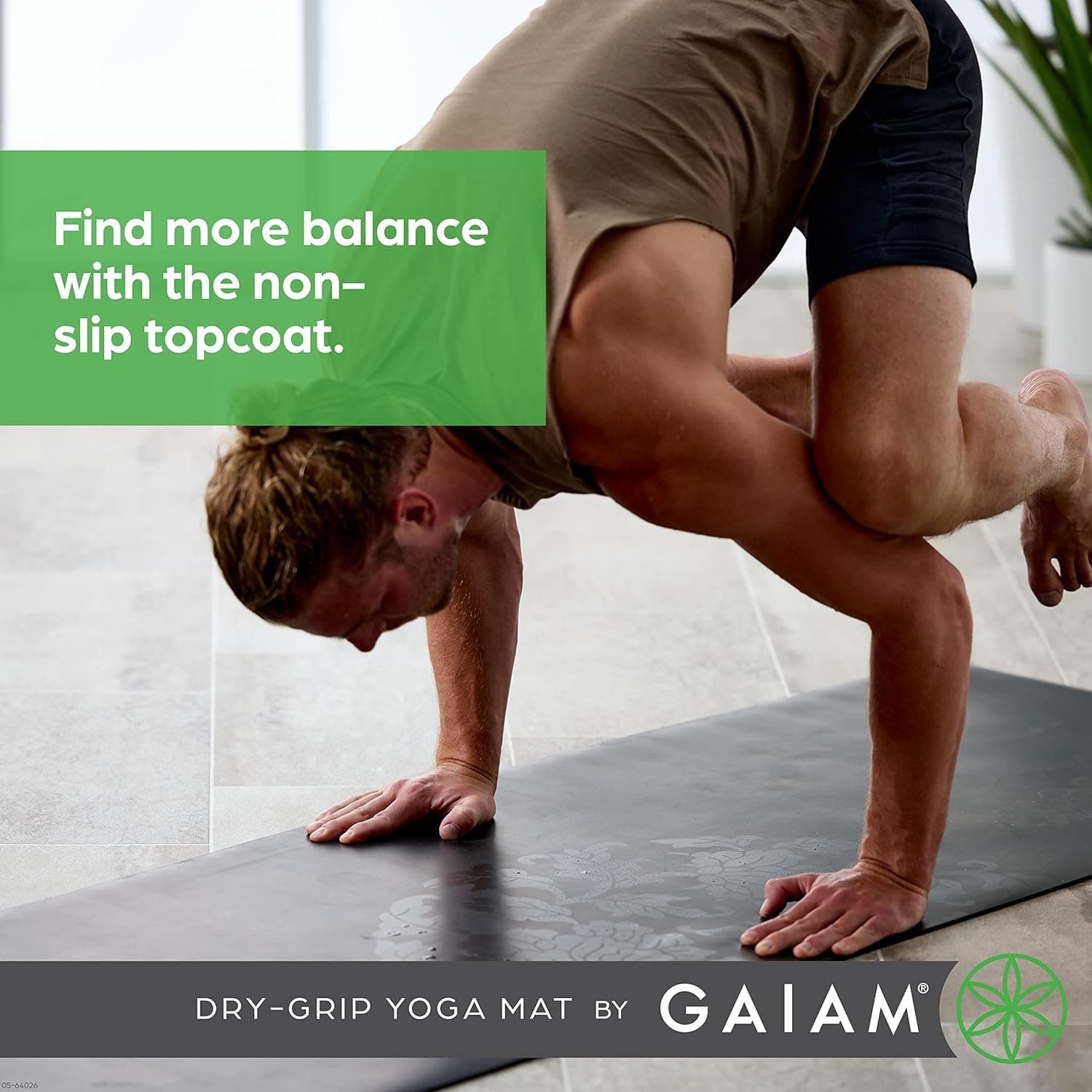 Gaiam Dry-Grip Yoga Mat - 5mm Thick Non-Slip Exercise &amp; Fitness Mat for Standard or Hot Yoga, Pilates and Floor Workouts - Cushioned Support, Non-Slip Coat - 68 x 24 Inches - Marbled : Sports &amp; Outdoors thumbnail 5