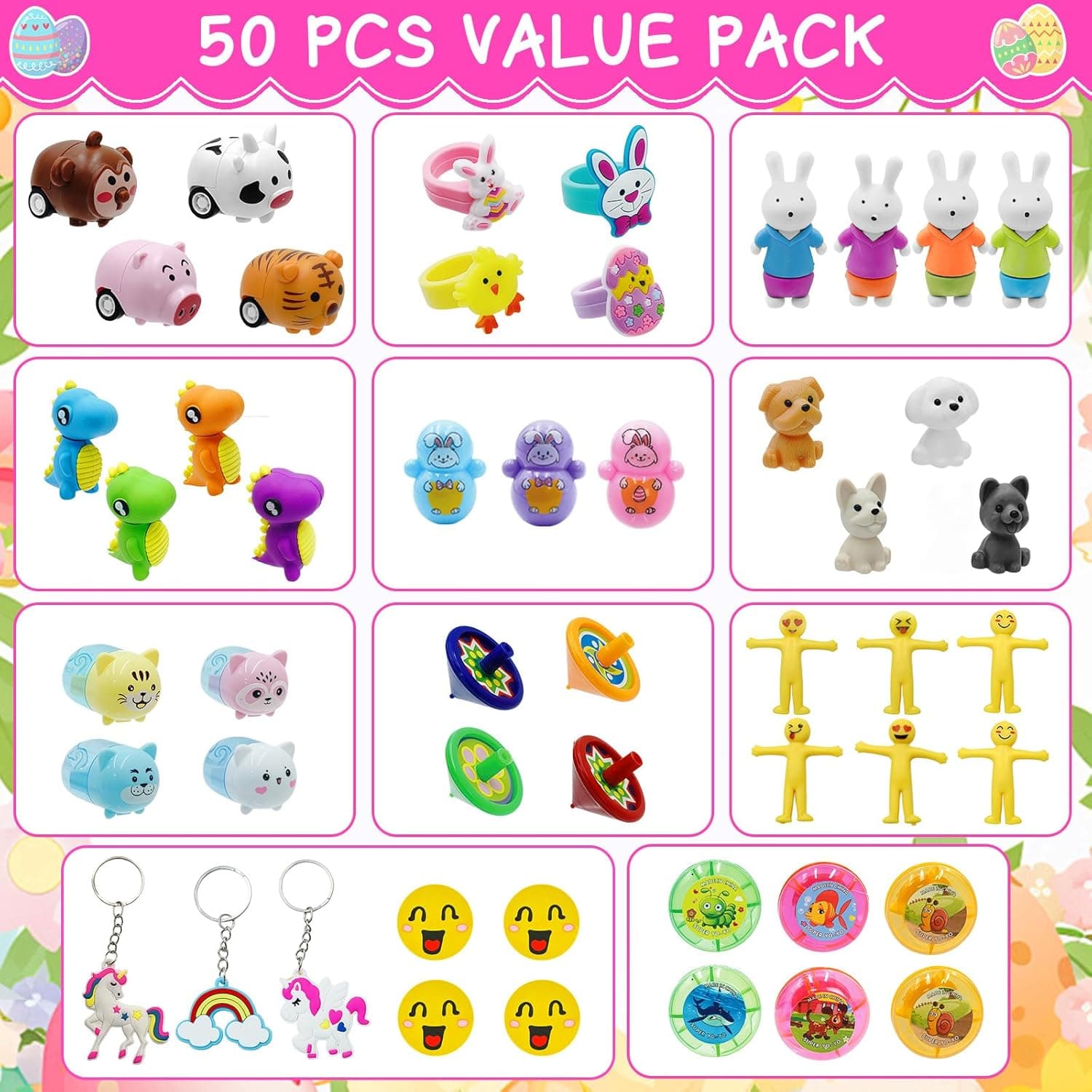 ZICZLI 50 Pack Prefilled Easter Eggs with Assorted Toys thumbnail 2