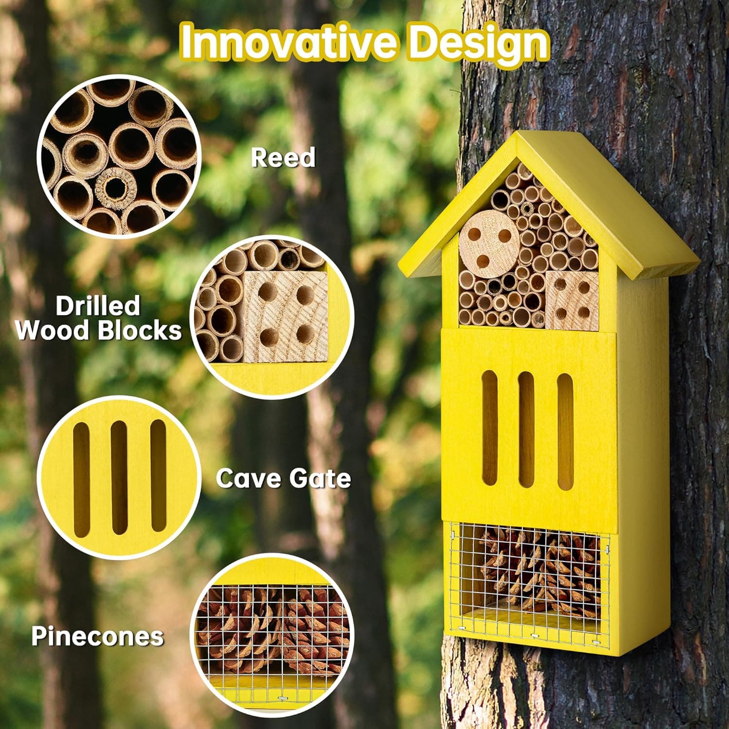 Handcrafted Wooden Bee House and Butterfly Hotel thumbnail 3
