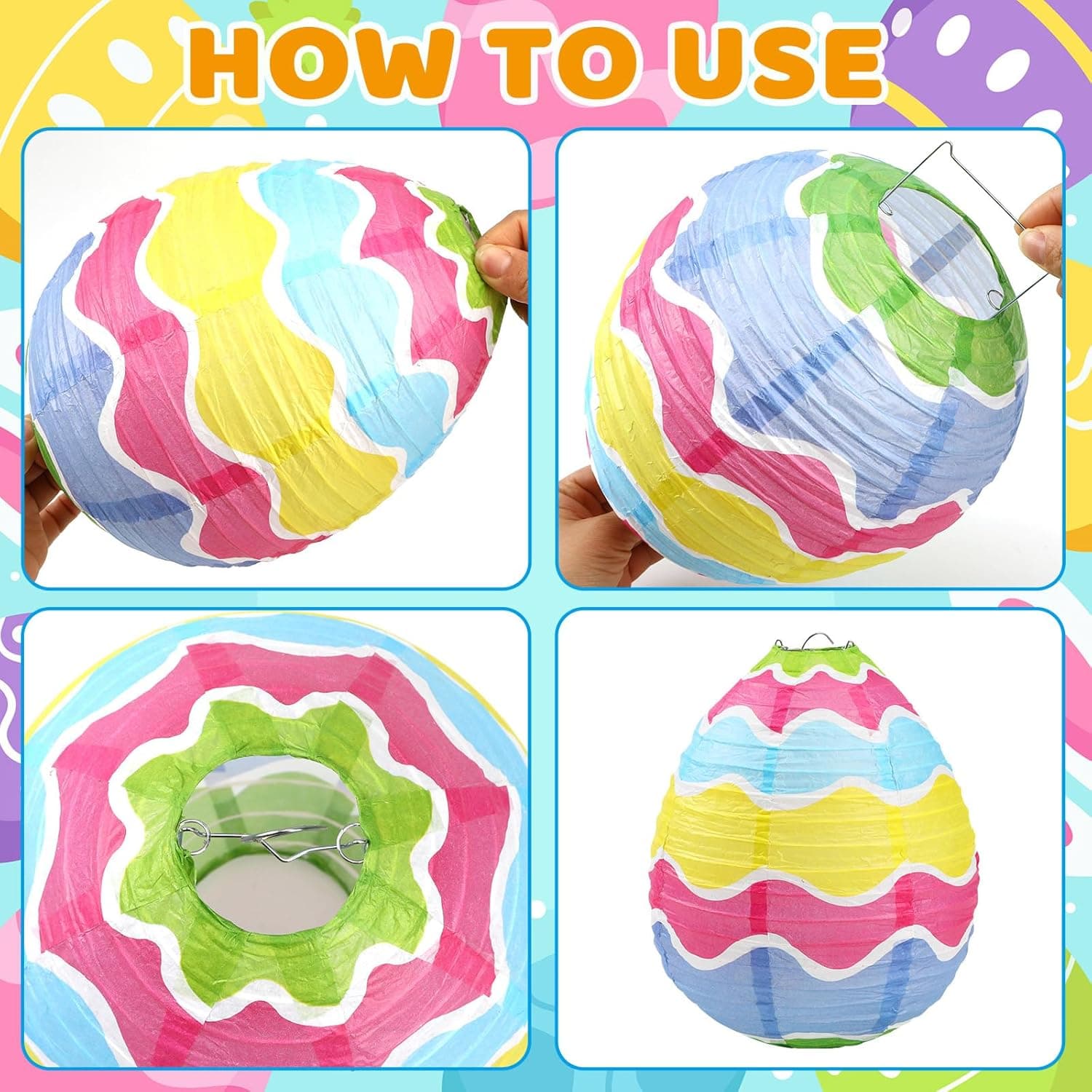 DECYOOL 12 Pieces Pastel Paper Lanterns - Easter Egg and Rabbit Designs thumbnail 2