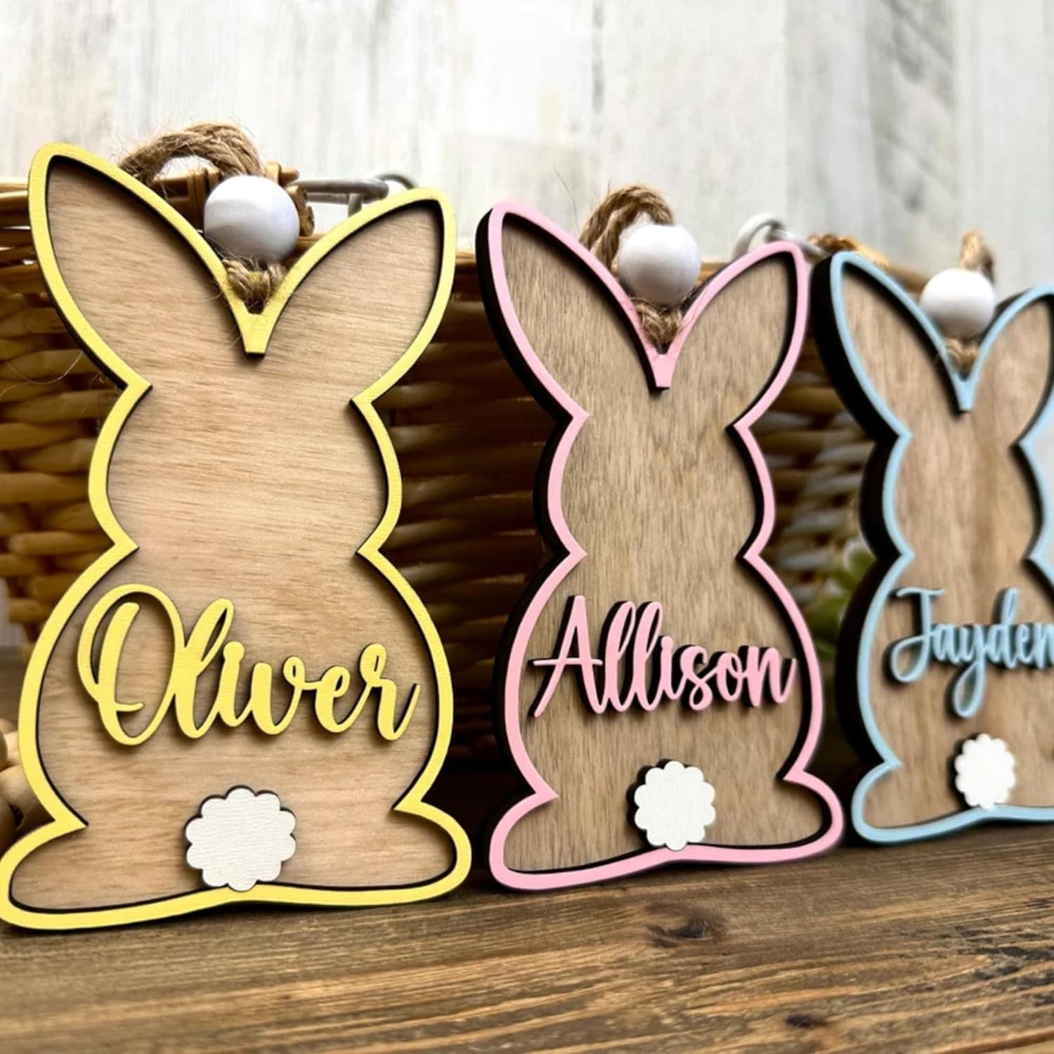 Personalized Easter Basket Name Tags - 3D Wooden Bunny Decorations thumbnail 2