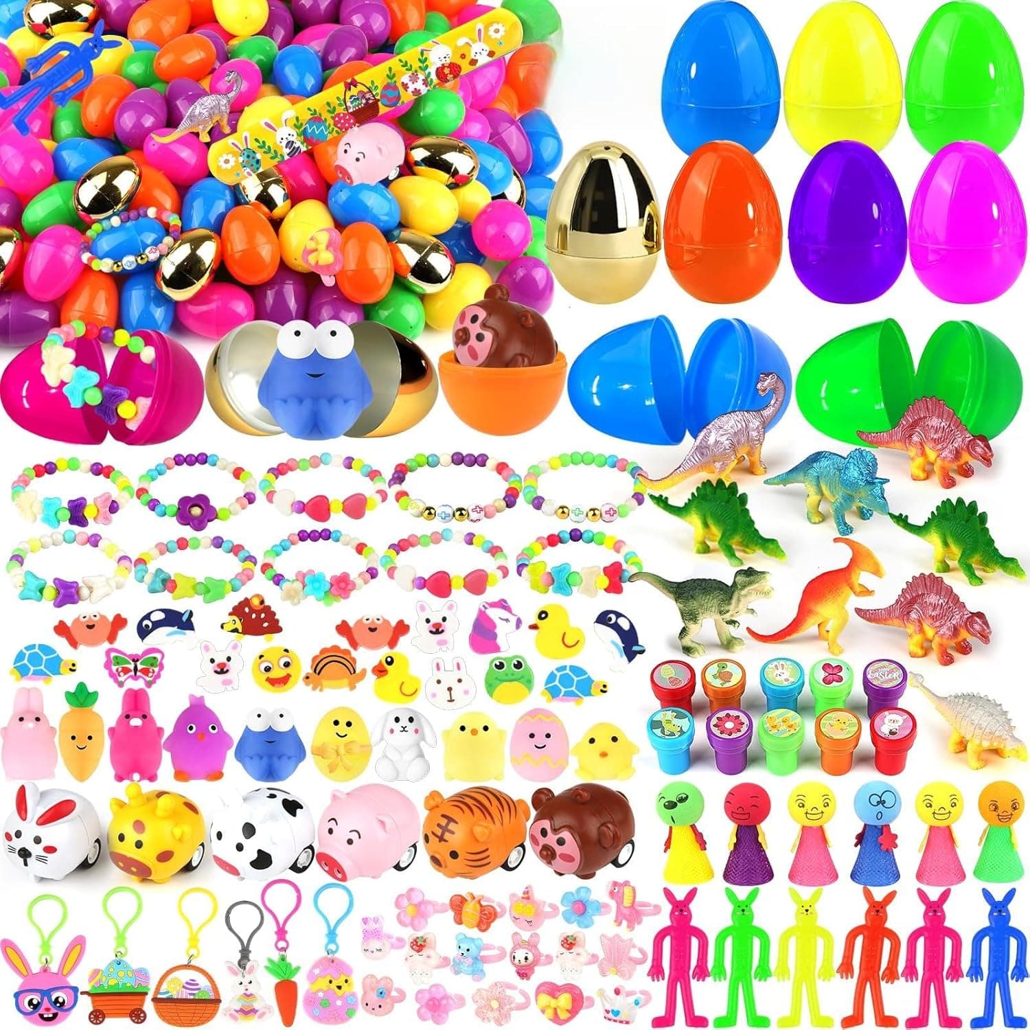 [ 6 Surprise Golden Eggs ] 100 Pack Prefilled Easter Eggs with Assorted Toys Inside, Pre-filled Easter Egg Hunt Stuffed, 100 Plastic Easter Eggs Fillers with Toys, Easter Basket Stuffers : Toys &amp; Games image 1
