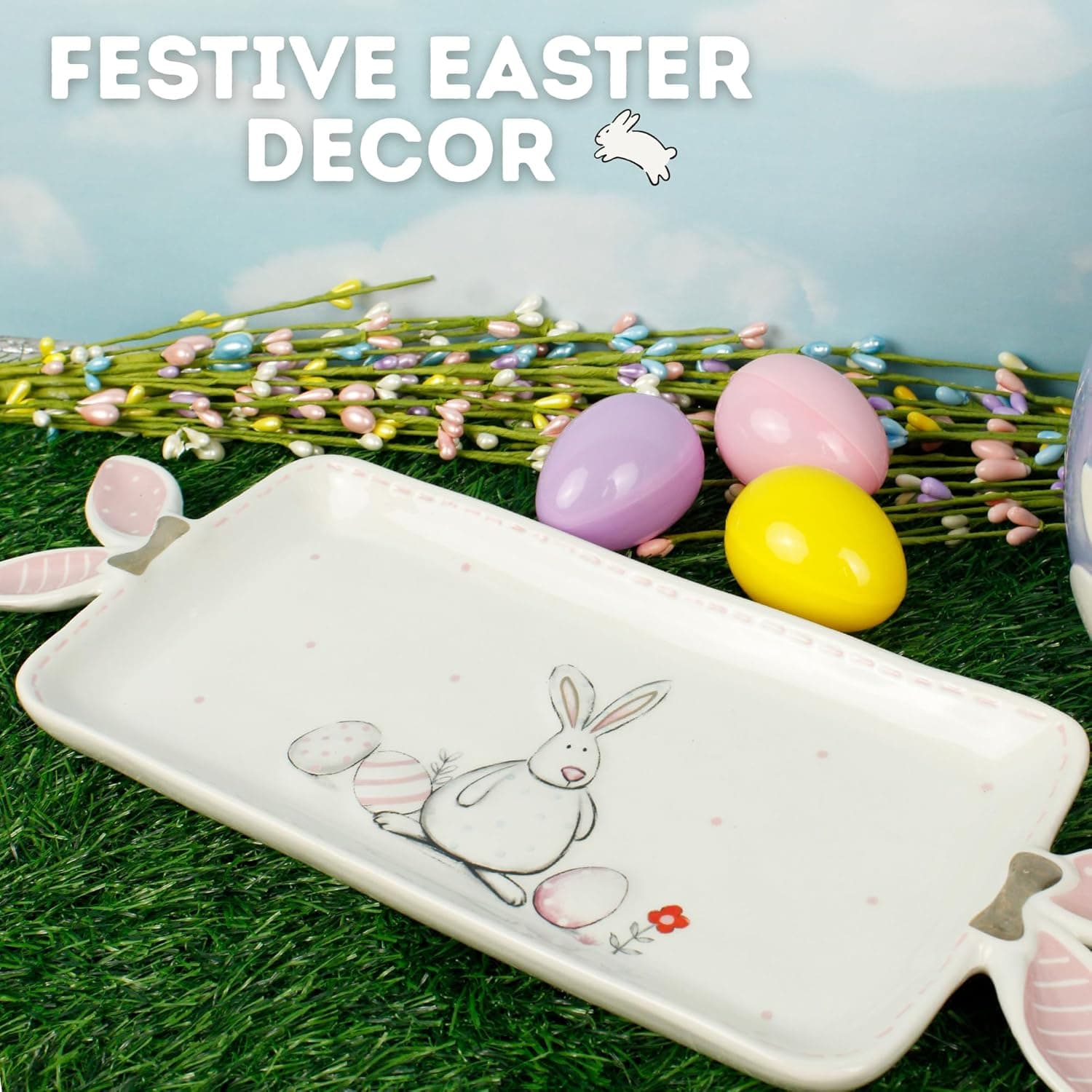 Ceramic Easter Serving Tray - White Bunny Platter thumbnail 3