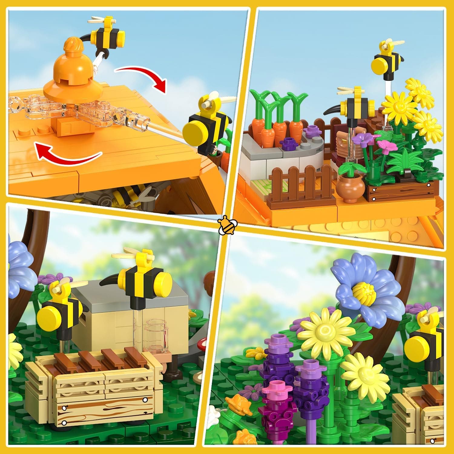 INSOON Farm Bee House Building Set with Lights, 1704PCS Honey Cabin Building Block Kit with Flowers Botanical Animals, Treehouse Construction Model Home Decor, Easter Gift for Adults Boys Girls 12+ : Toys &amp; Games thumbnail 5