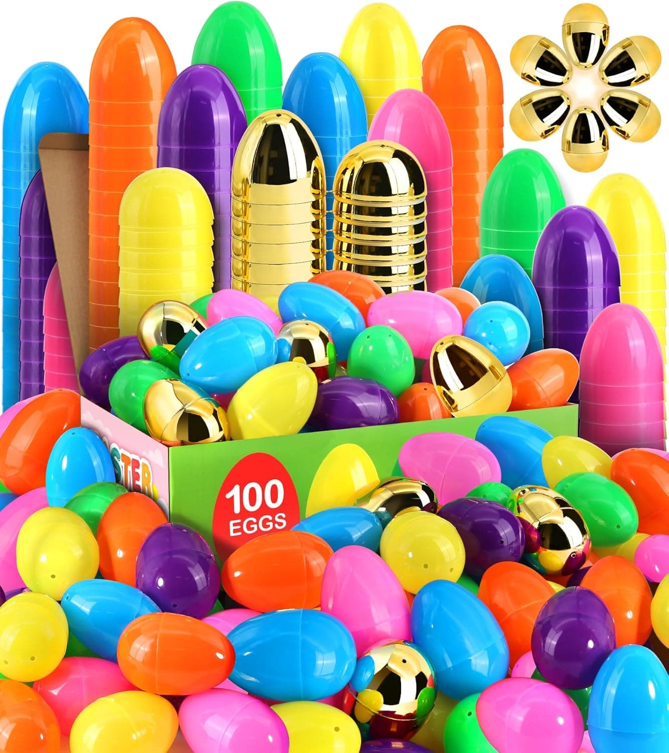 [6 Surprise Golden Eggs] 100 Pack 2.3 Inch Plastic Easter Eggs, Empty Easter Eggs Fillable, Bright Colors Plastic Eggs Bulks for Easter Hunt, Easter Party Favor, Basket Stuffers Fillers : Toys &amp; Games — Easter Gifts gift idea