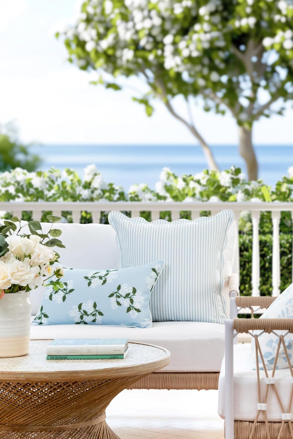 Premium Coastal Scalloped Throw Pillow Cover 20x20 - Baby Blue Stripes thumbnail 2