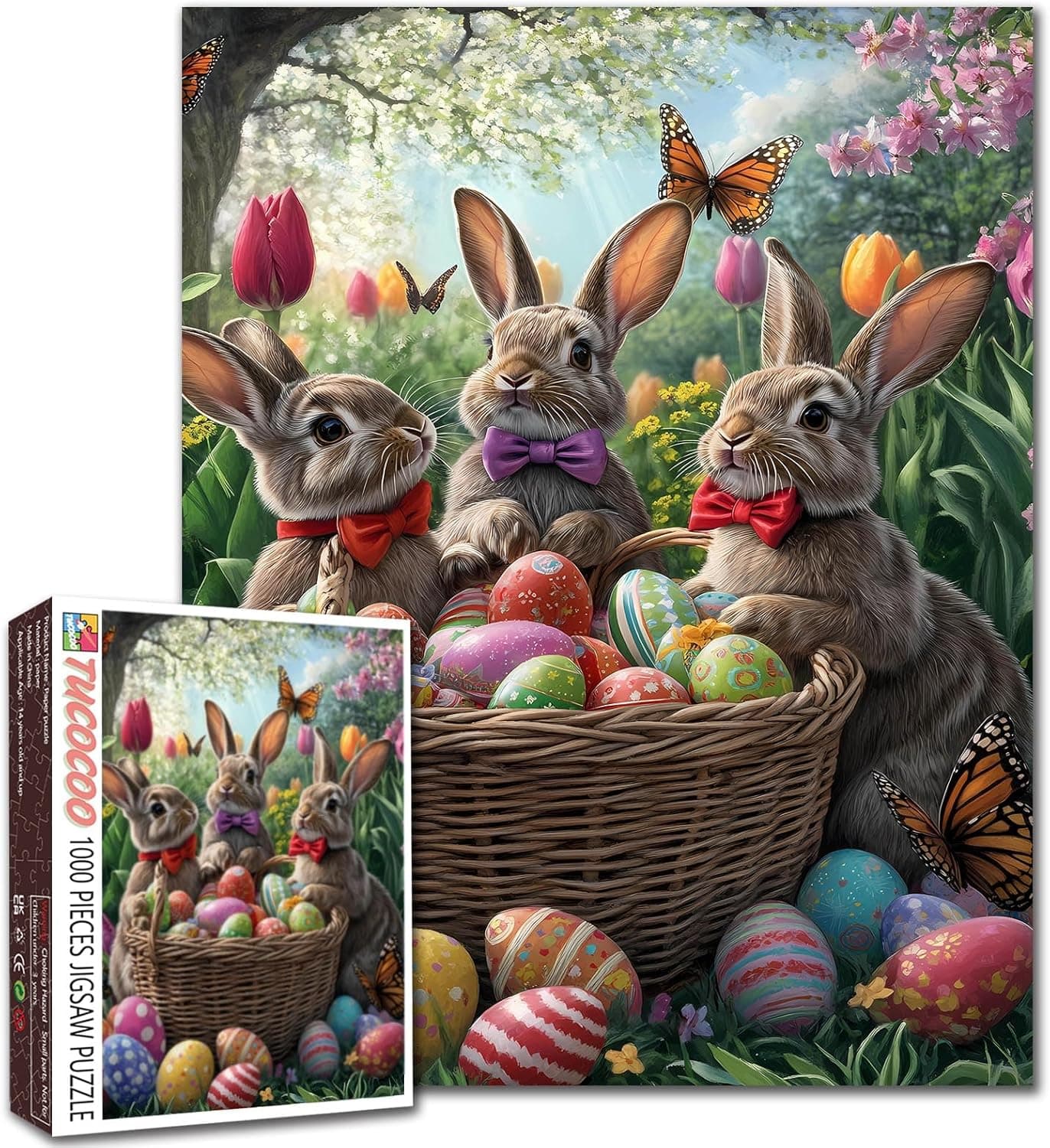 Cute Easter Bunnies and Colorful Eggs 1000 Piece Jigsaw Puzzle — Easter Gifts gift idea