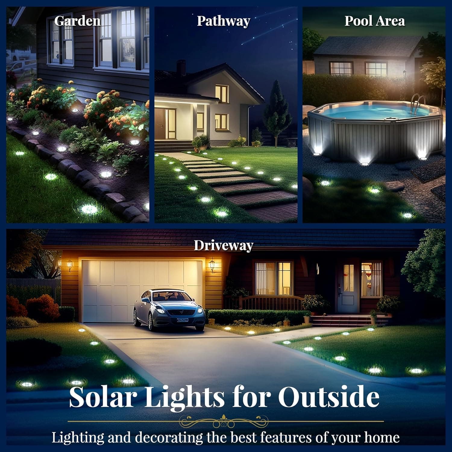 SOLPEX Solar Ground Lights, 12 Pack Solar Lights Outdoor Waterproof, 8 LED Solar Powered Landscape Lighting for Garden Yard Patio Pathway Driveway Walkway (Cool White) : Tools &amp; Home Improvement thumbnail 2