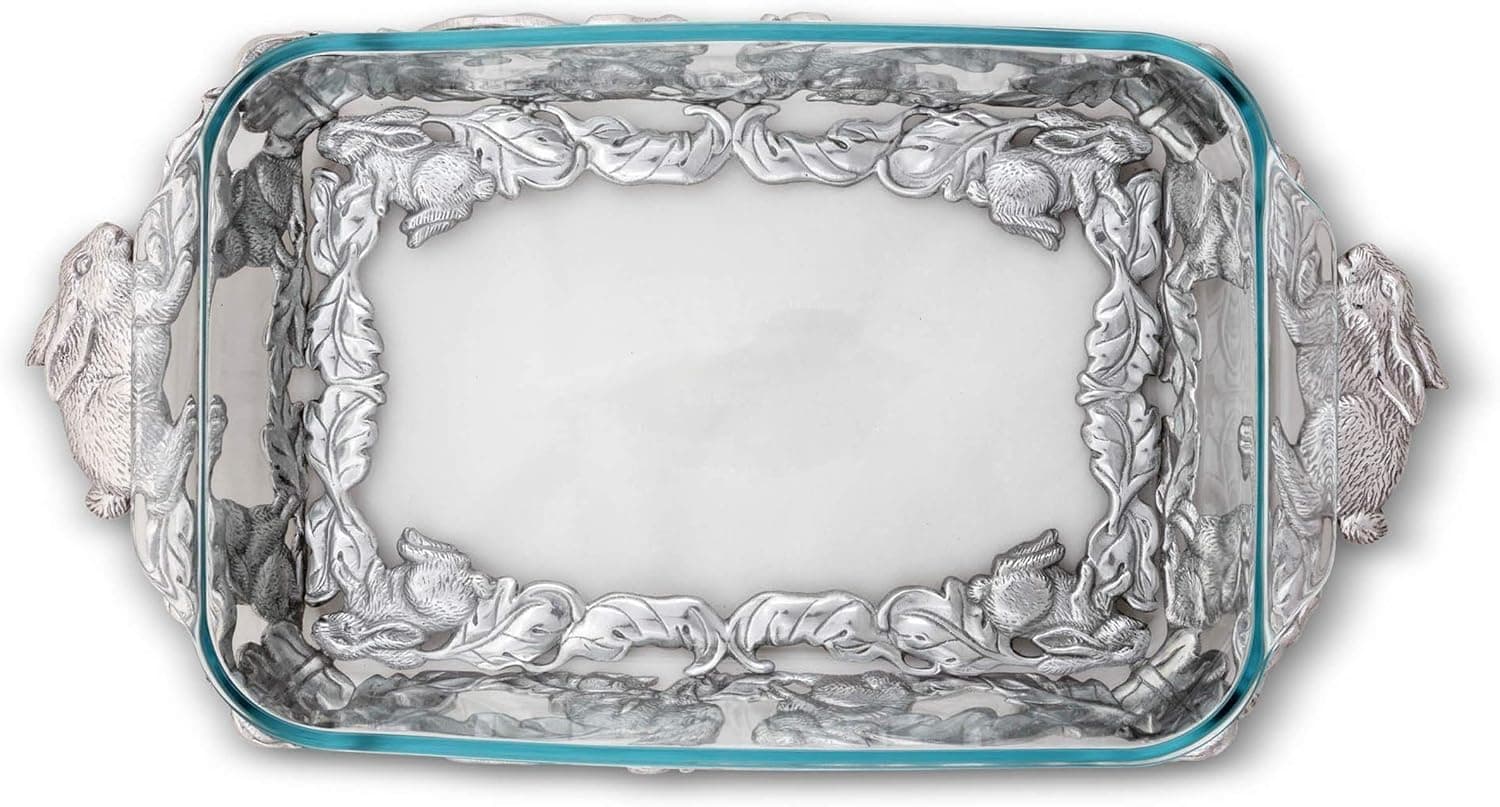 Arthur Court Silver Metal Bunny Pattern Pyrex Casserole Dish Holder Trivet thumbnail 2