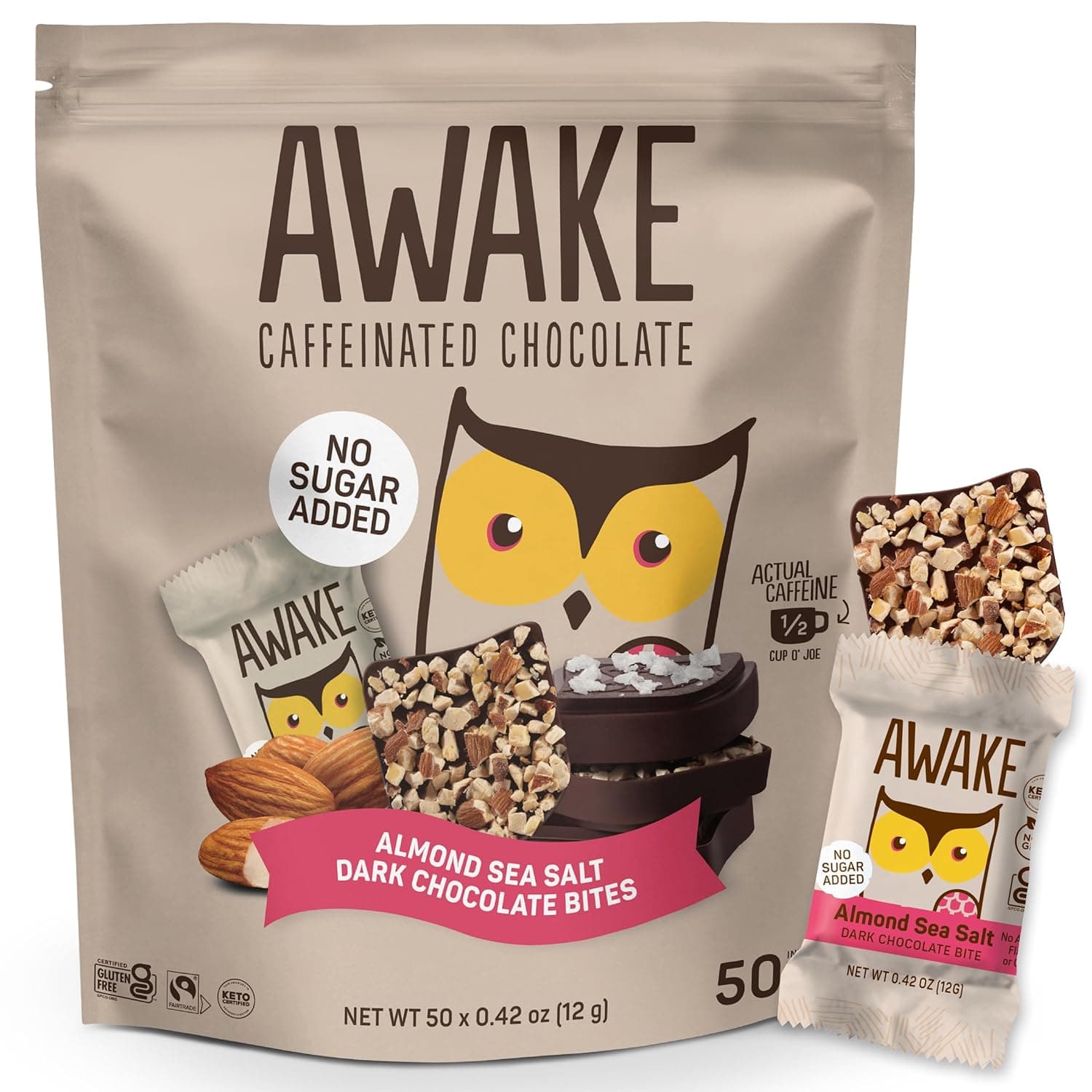 AWAKE Caffeinated Chocolate Bites - Almond Sea Salt Dark Chocolate — Easter Gifts gift idea