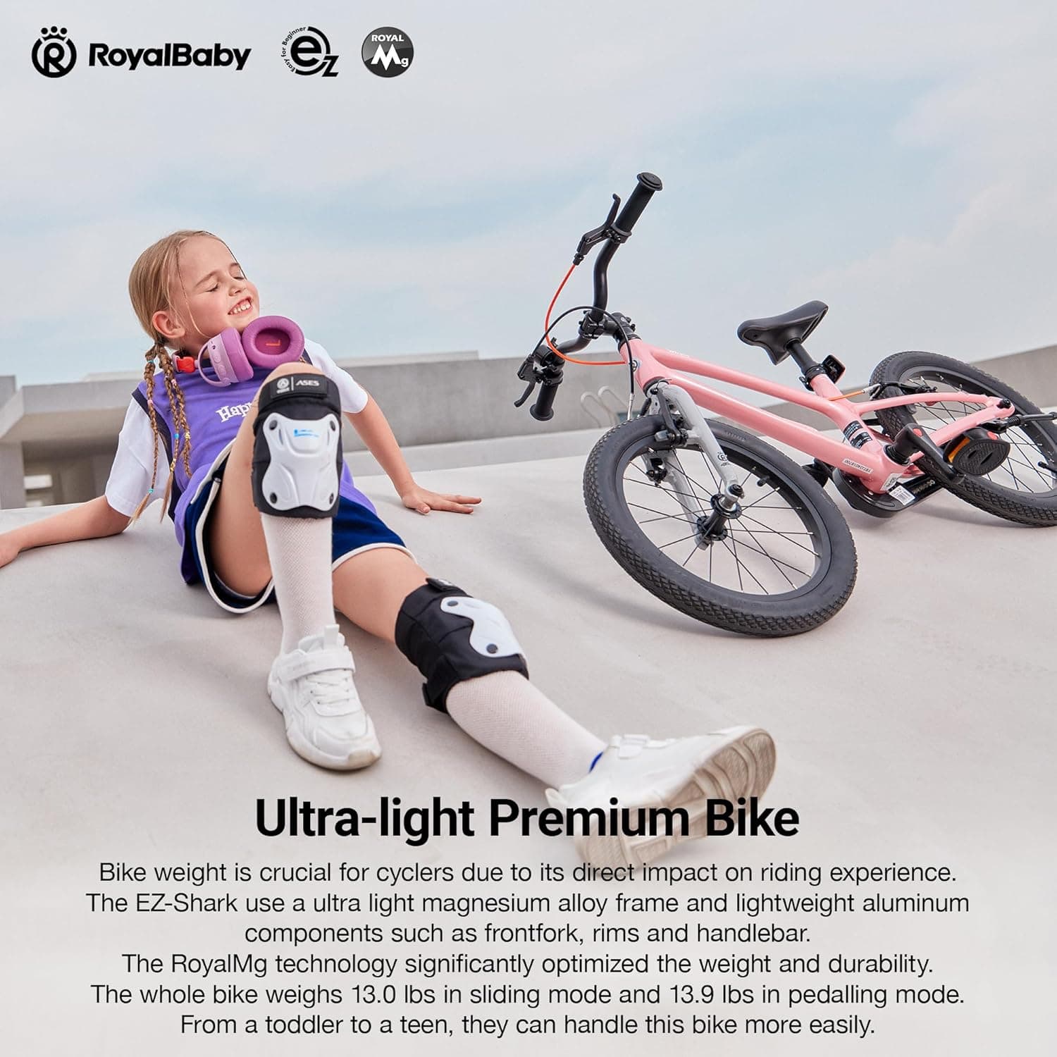 RoyalBaby EZ-Shark Ultra-Light 16 Inch Kids Bike Beginners Learning Bicycle Lightweight Alloy Boys Girls Ages 4+ Years, Pink : Sports &amp; Outdoors thumbnail 3