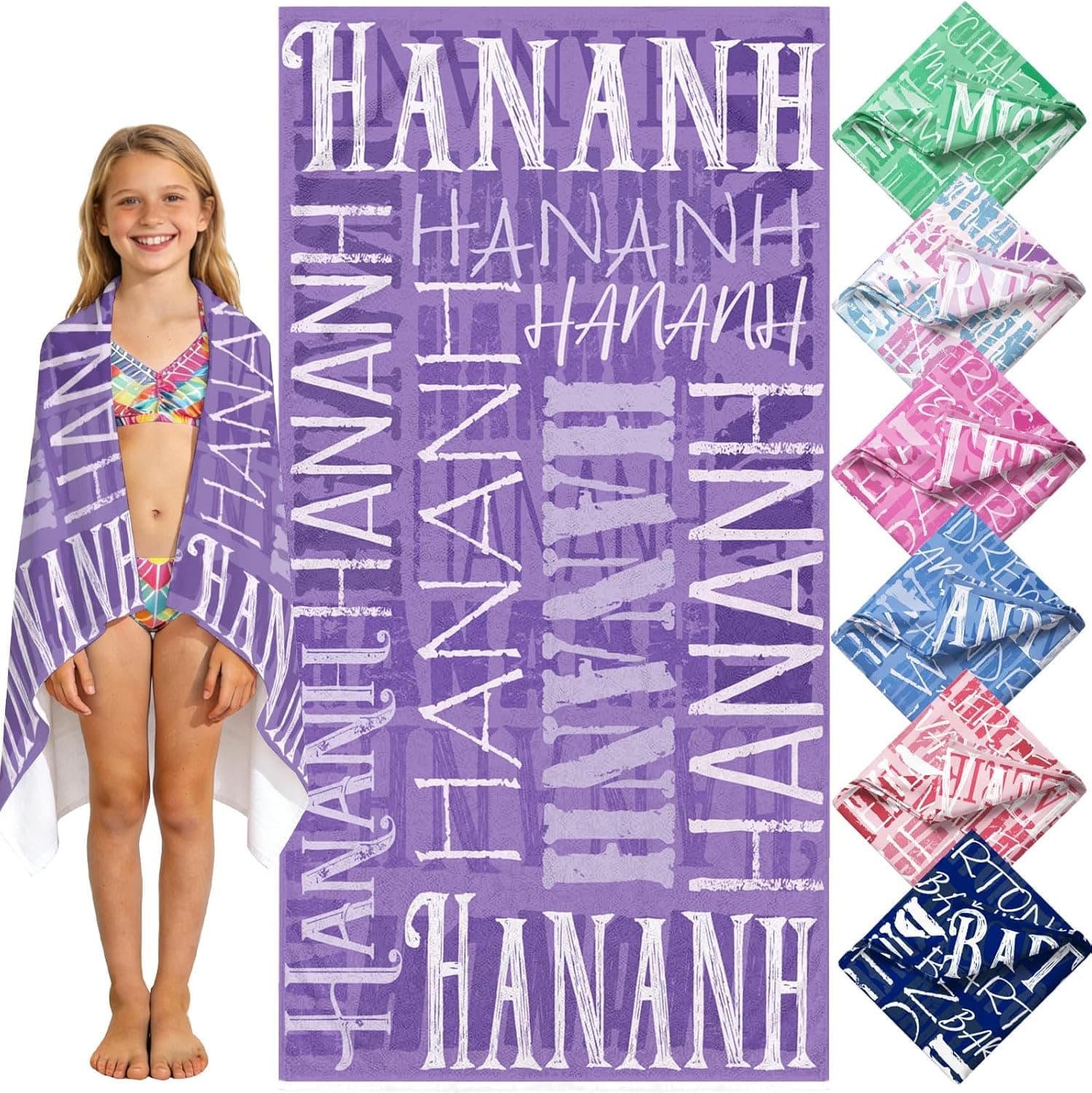 Yoke Style Personalized Beach Towels for Kids, Custom Sand Free Microfiber Beach Towel with Your Name, Customized Quick Dry Pool Towels Easter Gifts for Girls Boys Toddler : Home &amp; Kitchen image 1