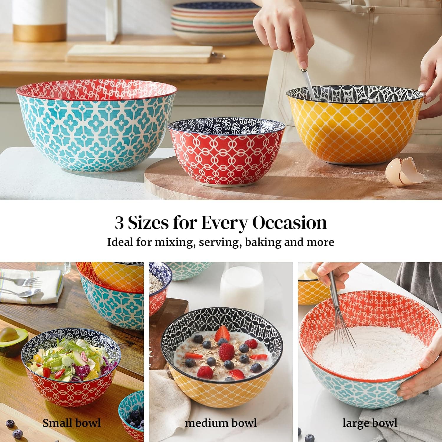 DOWAN Ceramic Mixing Bowls Set of 3 thumbnail 4