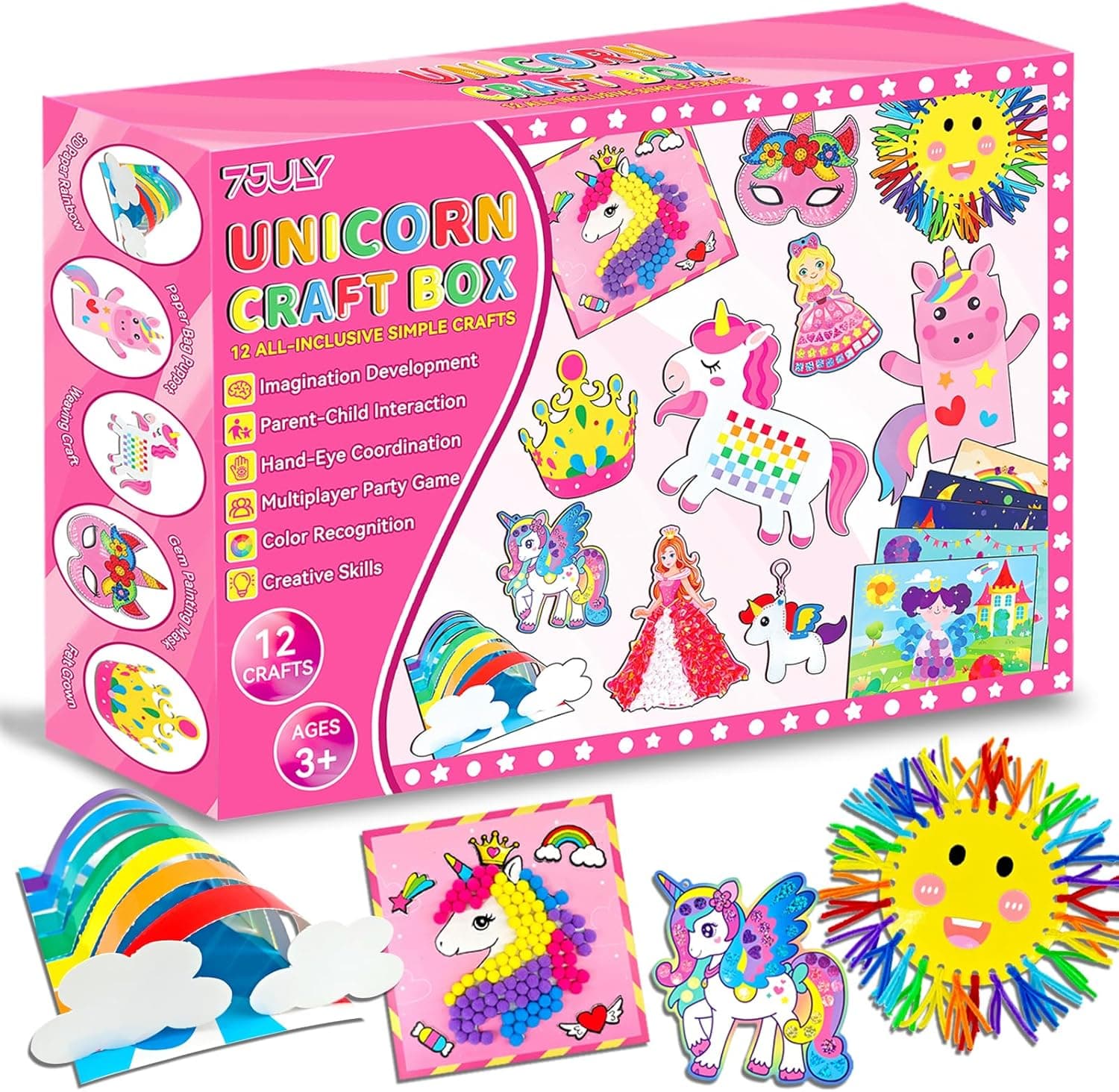 7july Unicorn Craft Box-12 Fun Arts and Crafts for Kids Ages 4-8,Educational Creative Toys, Art and Crafts Projects &amp; Activities Kit with Supplies,Gift for Girls 3 4 5 6 7 8 Years Old : Toys &amp; Games image 1
