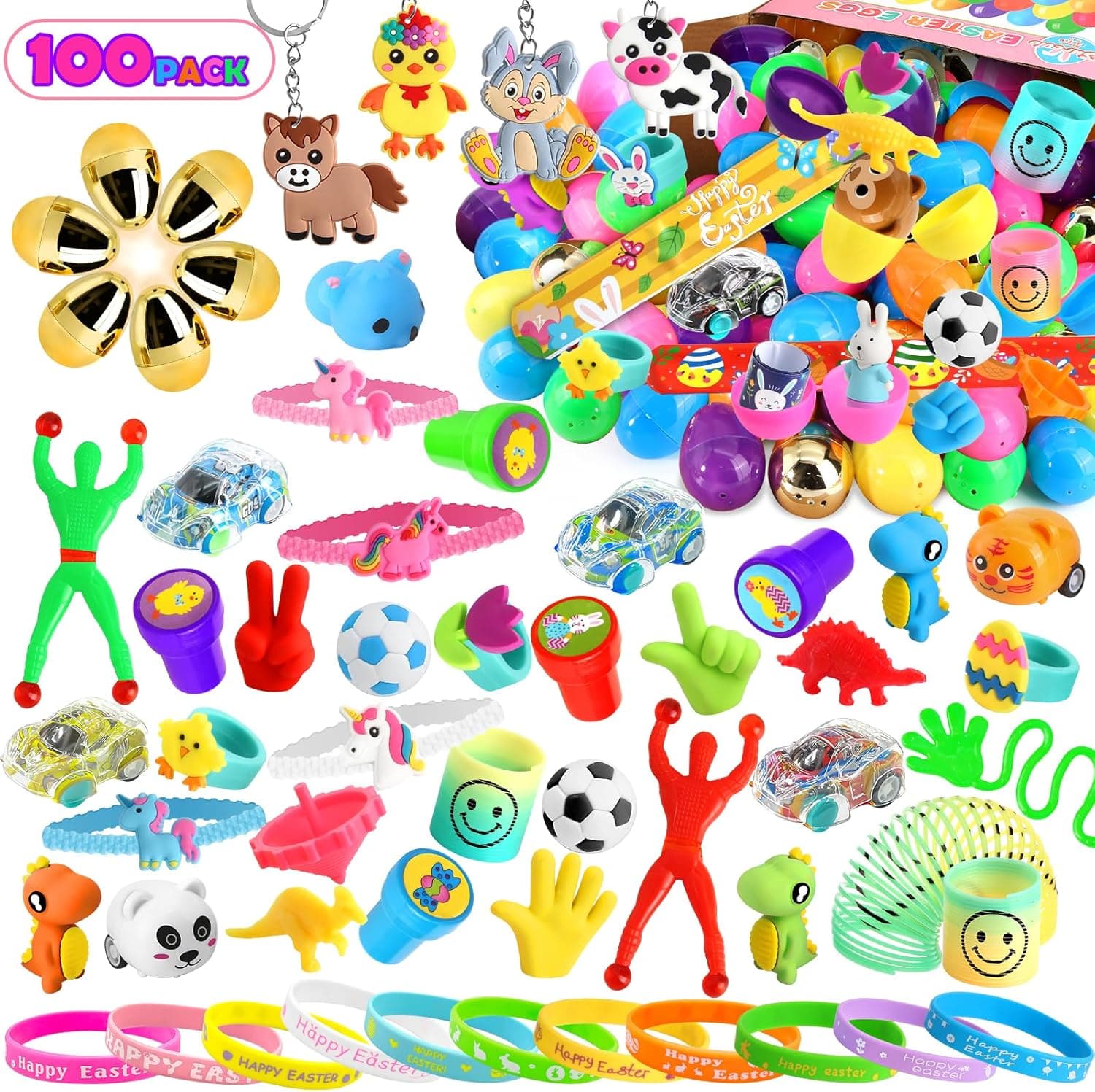 100 Pack Prefilled Easter Eggs with Assorted Toys and 6 Surprise Golden Eggs — Easter Gifts gift idea