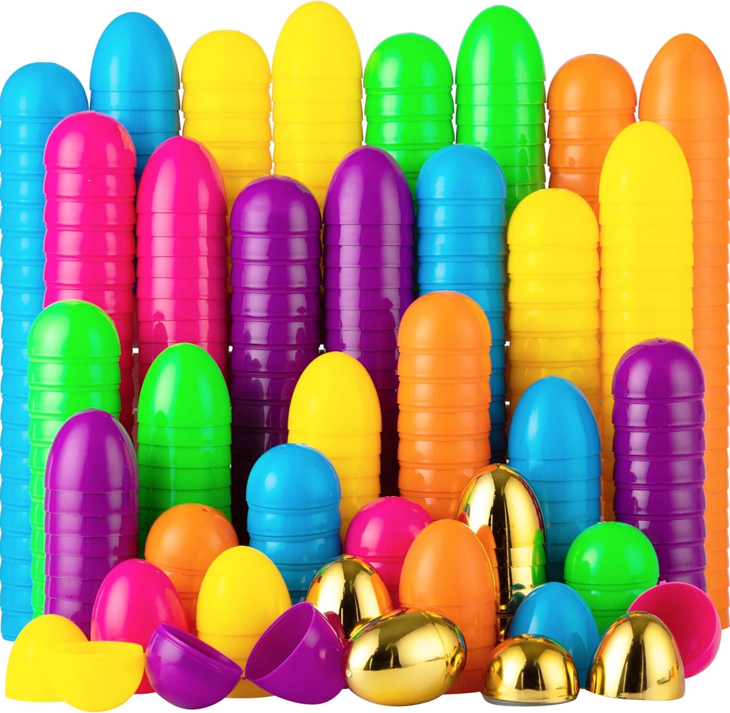 JOYIN 150PCS Easter Eggs - Colorful Plastic Eggs with Golden Eggs image 1