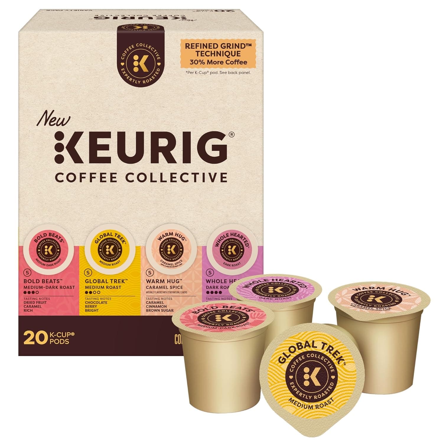 Keurig Coffee Collective Variety Pack, Bold Beats, Global Trek, Warm Hug, Whole Hearted, Single Serve Keurig K-Cup Pods, 20 Count : Grocery &amp; Gourmet Food image 1