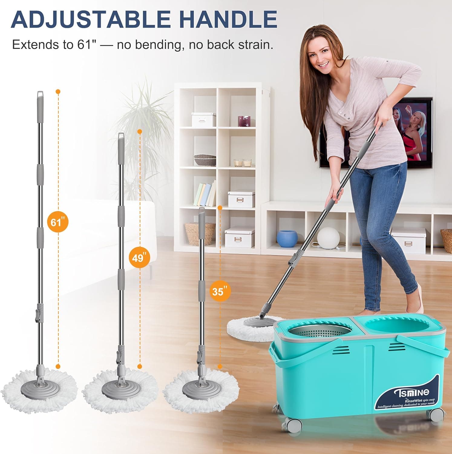 Easy-Use Spin Mop with 6 Reusable Mop Heads thumbnail 5