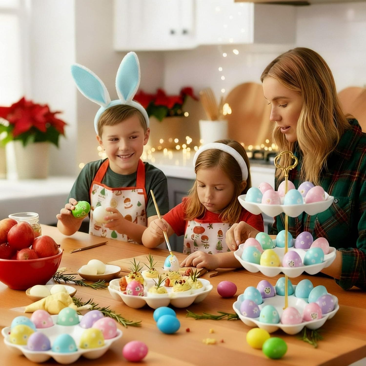 3 Tier Ceramic Easter Deviled Egg Platter 36 Hole Deviled Egg Tray Container, Detachable Eggs Holder Tower for Easter Party Food Container for Kitchen Countertop Microwave Dishwasher Freezer : Home &amp; Kitchen thumbnail 3